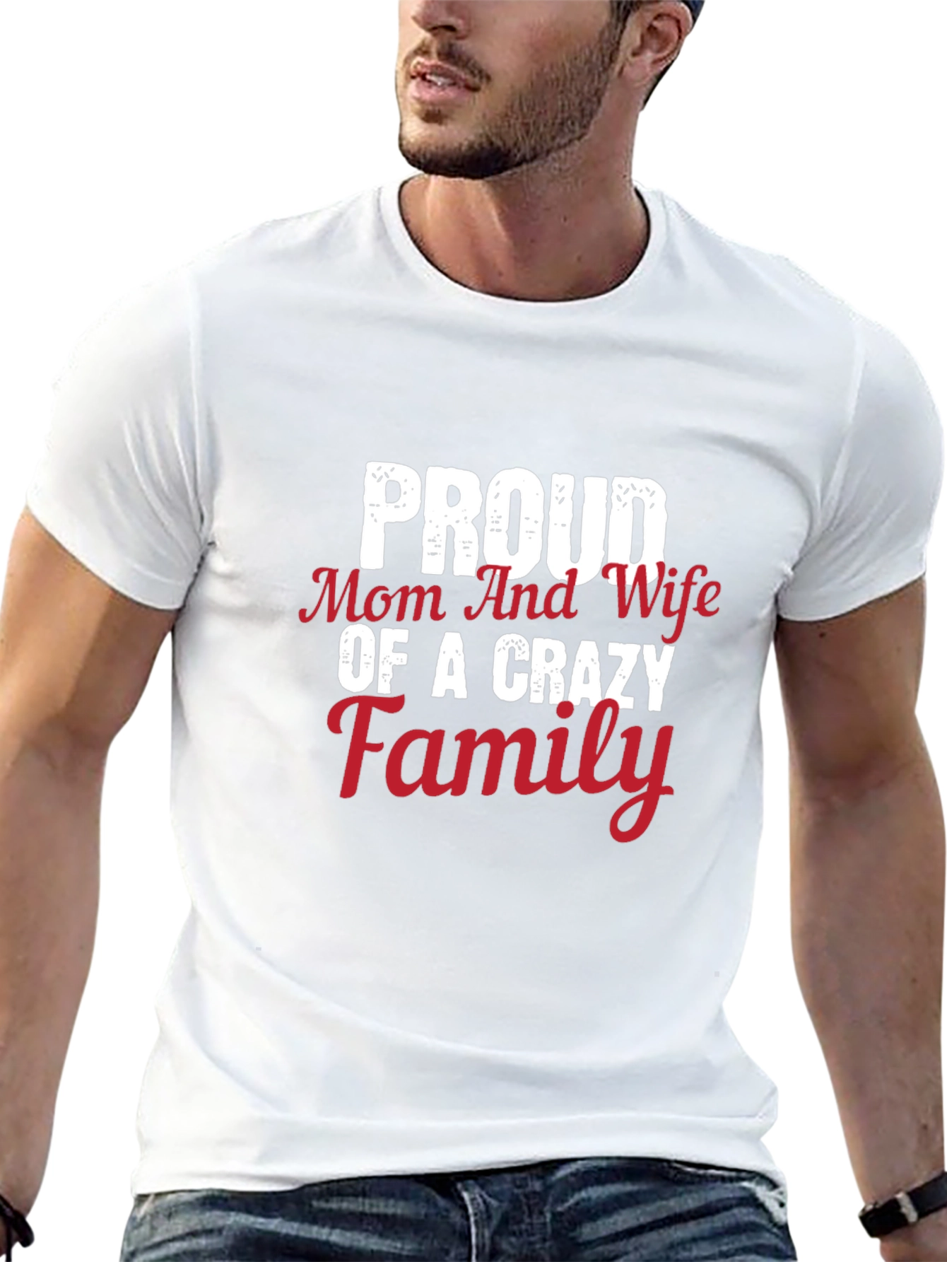 Black Proud Mom Wife of a Crazy Family Black T-Shirt view 13