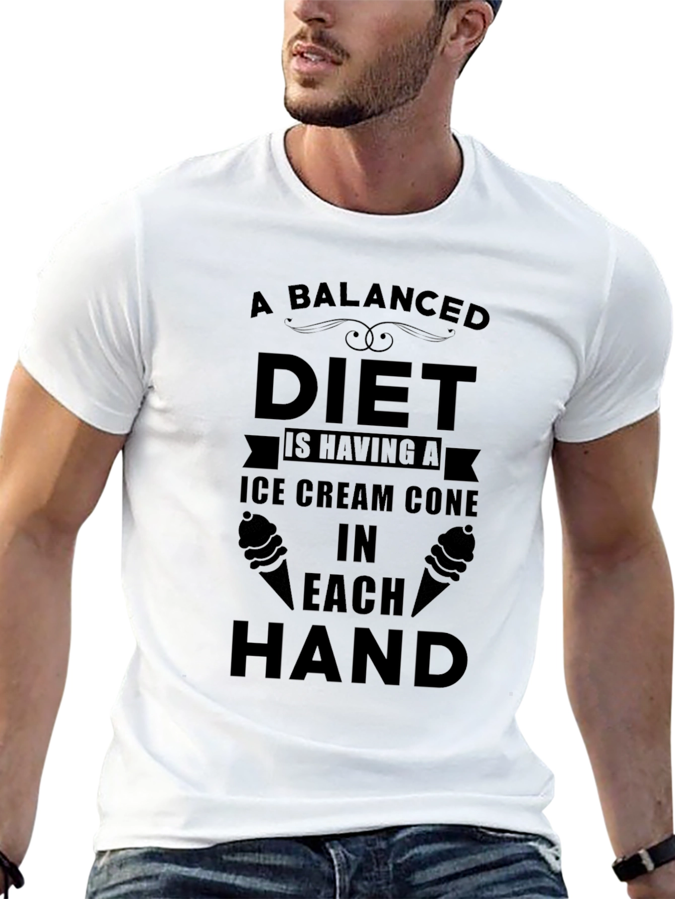 Black Funny Balanced Diet Ice Cream T-Shirt view 13