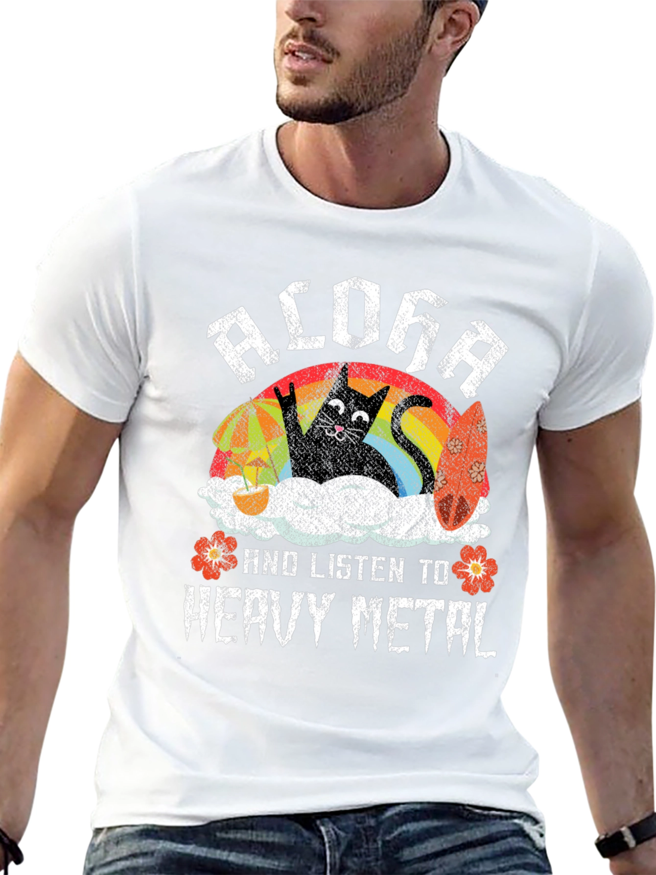 Black Aloha Heavy Metal Cat T-Shirt view 13