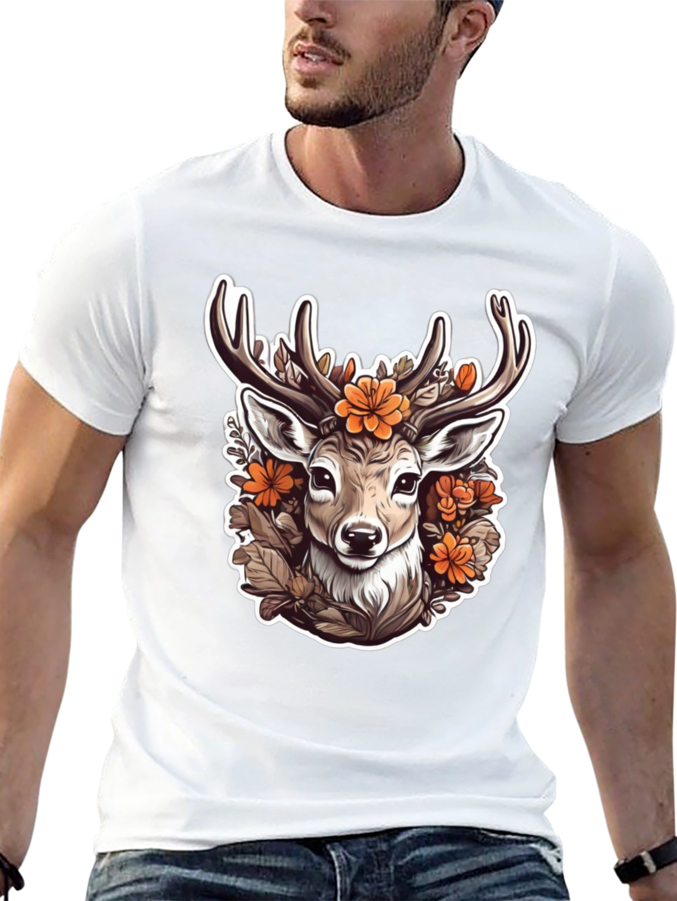 Black Floral Deer Head Graphic T-Shirt view 13