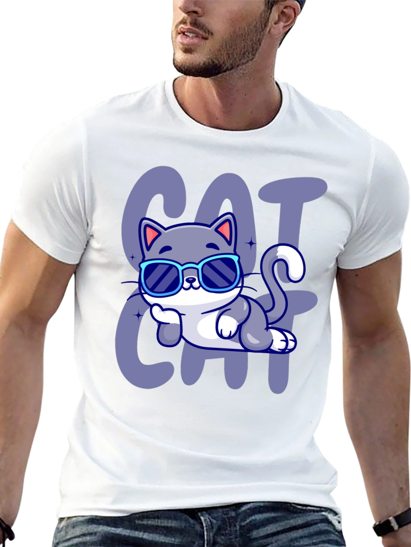 Black Cool Cat Cartoon T-Shirt view 13