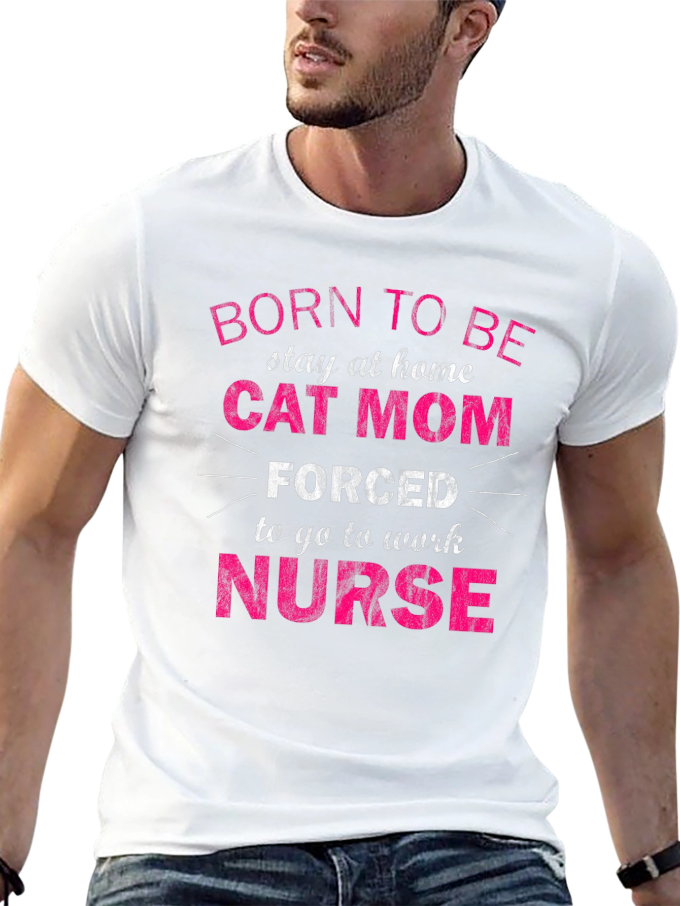 Black Born to Be Cat Mom Nurse T-Shirt view 13