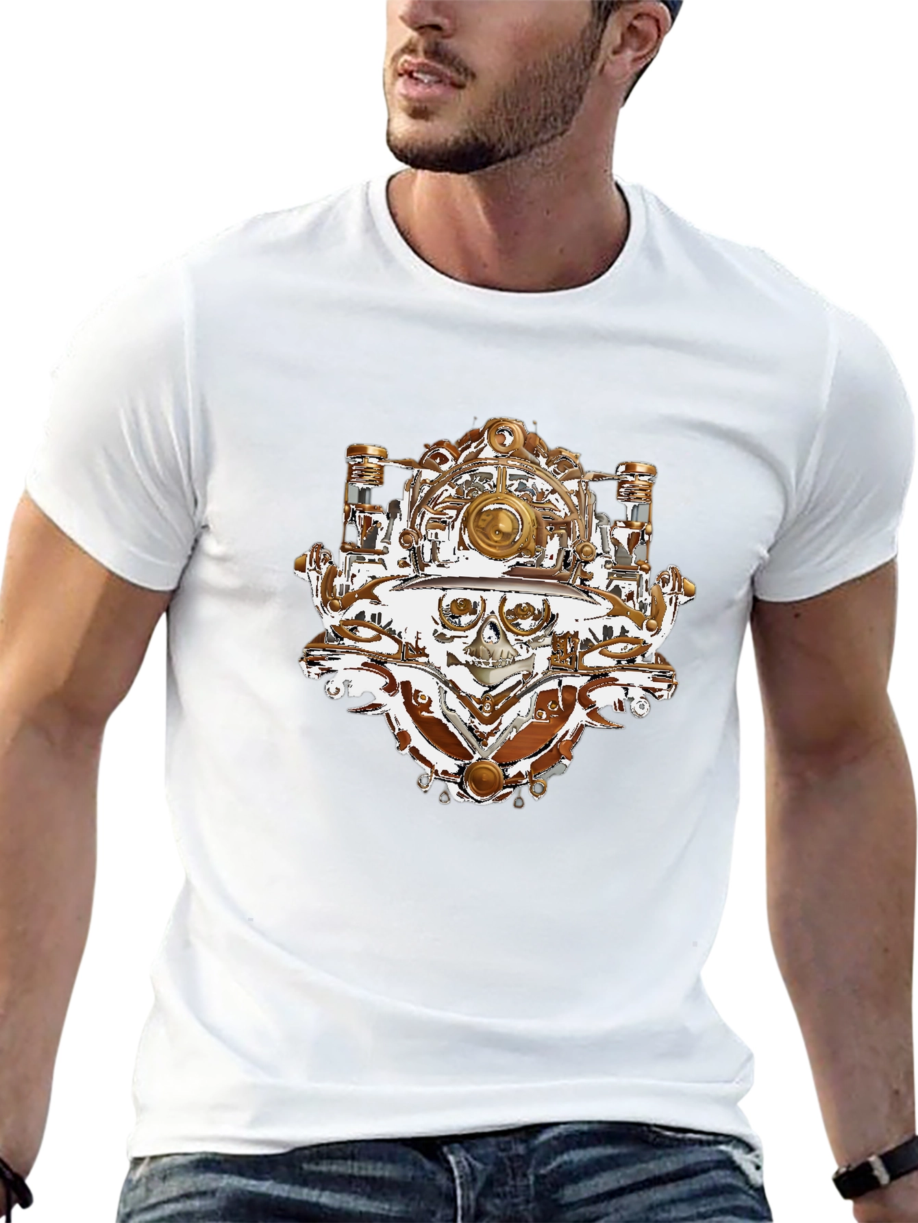Black Steampunk Skull T-Shirt - Unique Graphic Tee view 13