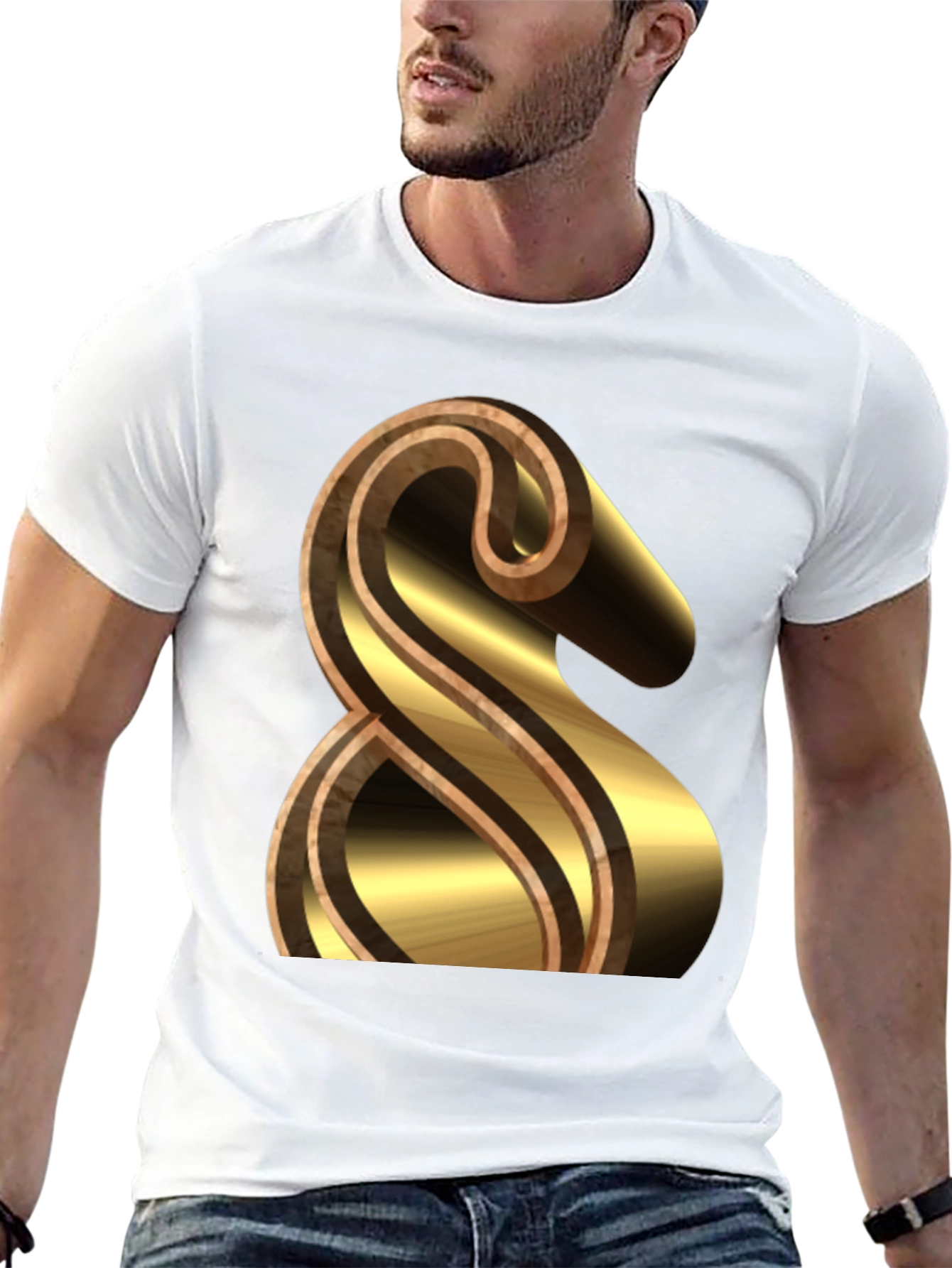 Black Stylish Black Tee with Gold & Brown Ampersand Design view 13