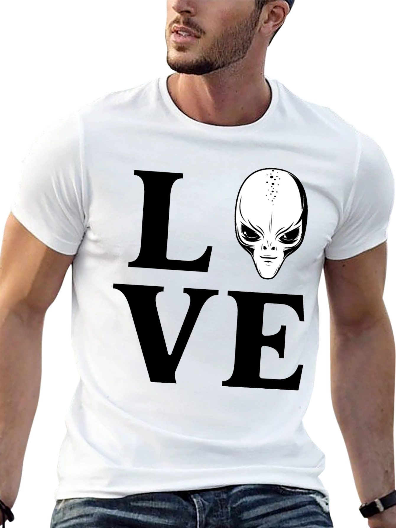 Black Love Alien Black T-Shirt, Sci-Fi Design view 13