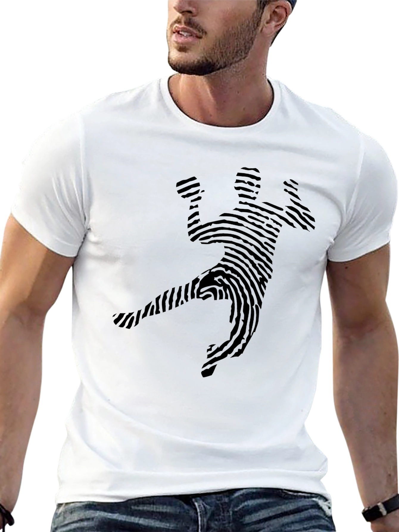 Black Fingerprint Handball Player Black T-Shirt view 13