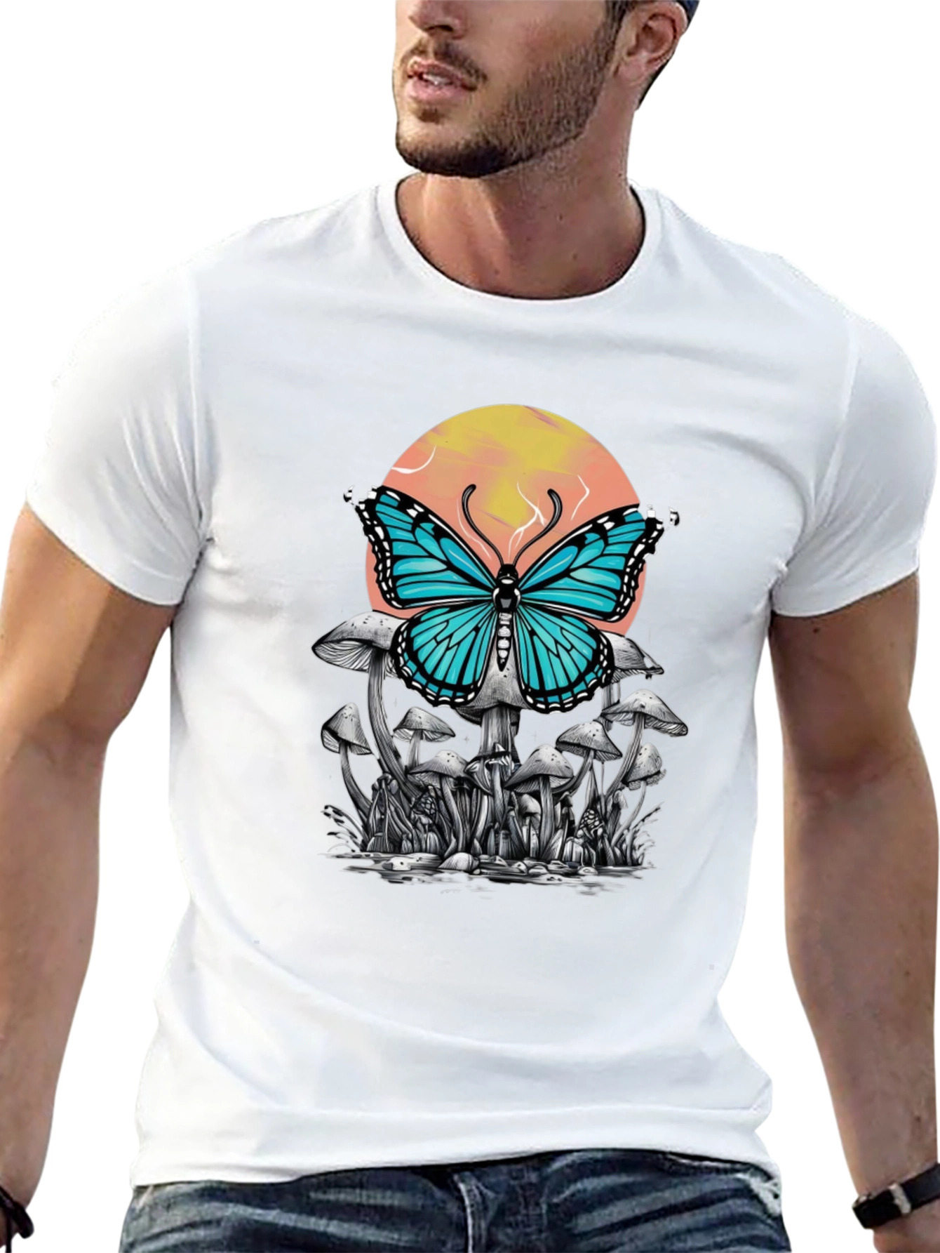 Black Butterfly Mushroom Graphic Tee - Black view 13