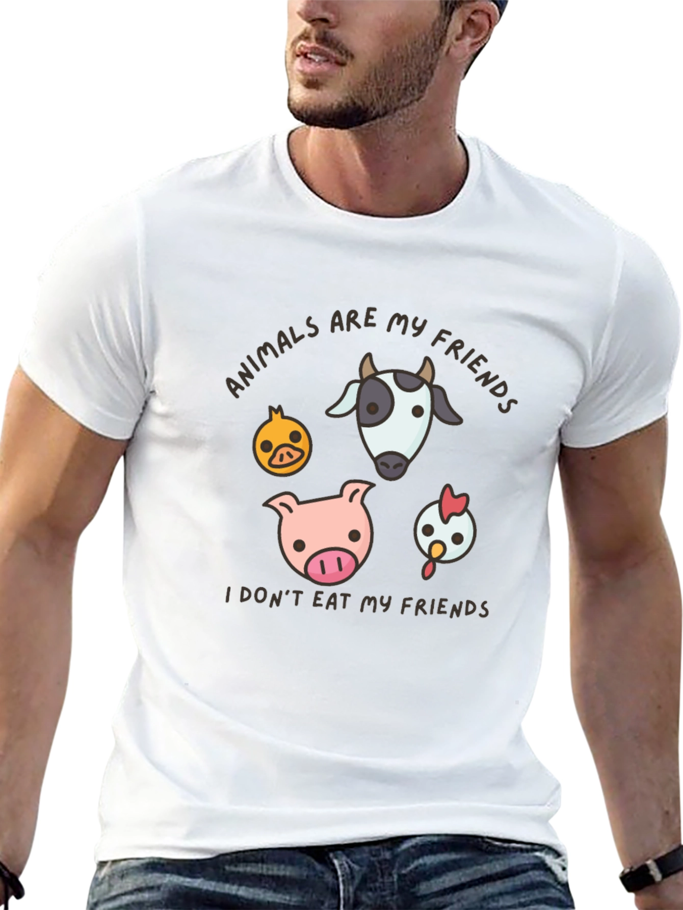 Black Vegan T-Shirt - Animals Are My Friends Tee view 13