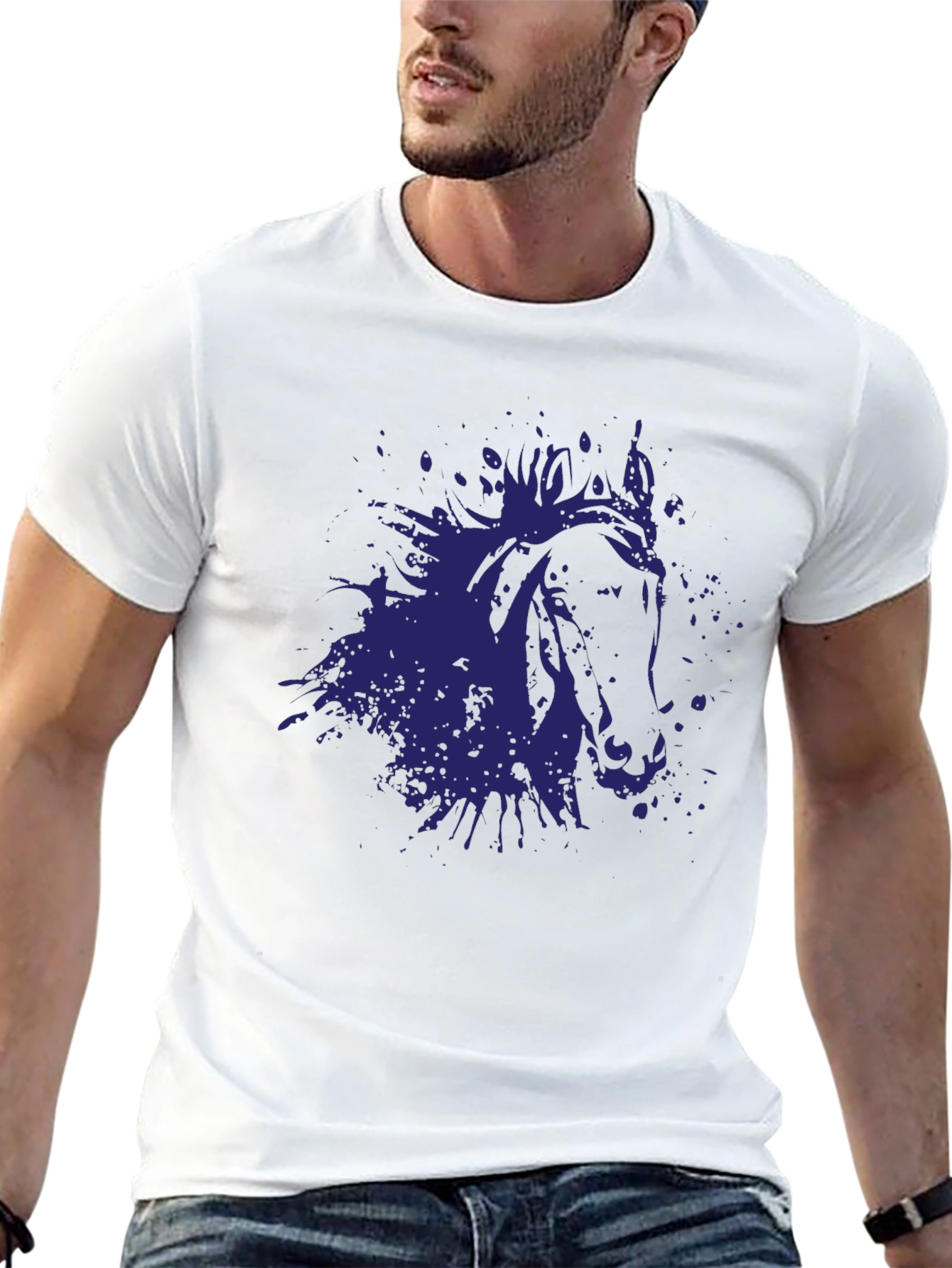 Black Abstract Horse Graphic Black T-Shirt view 13