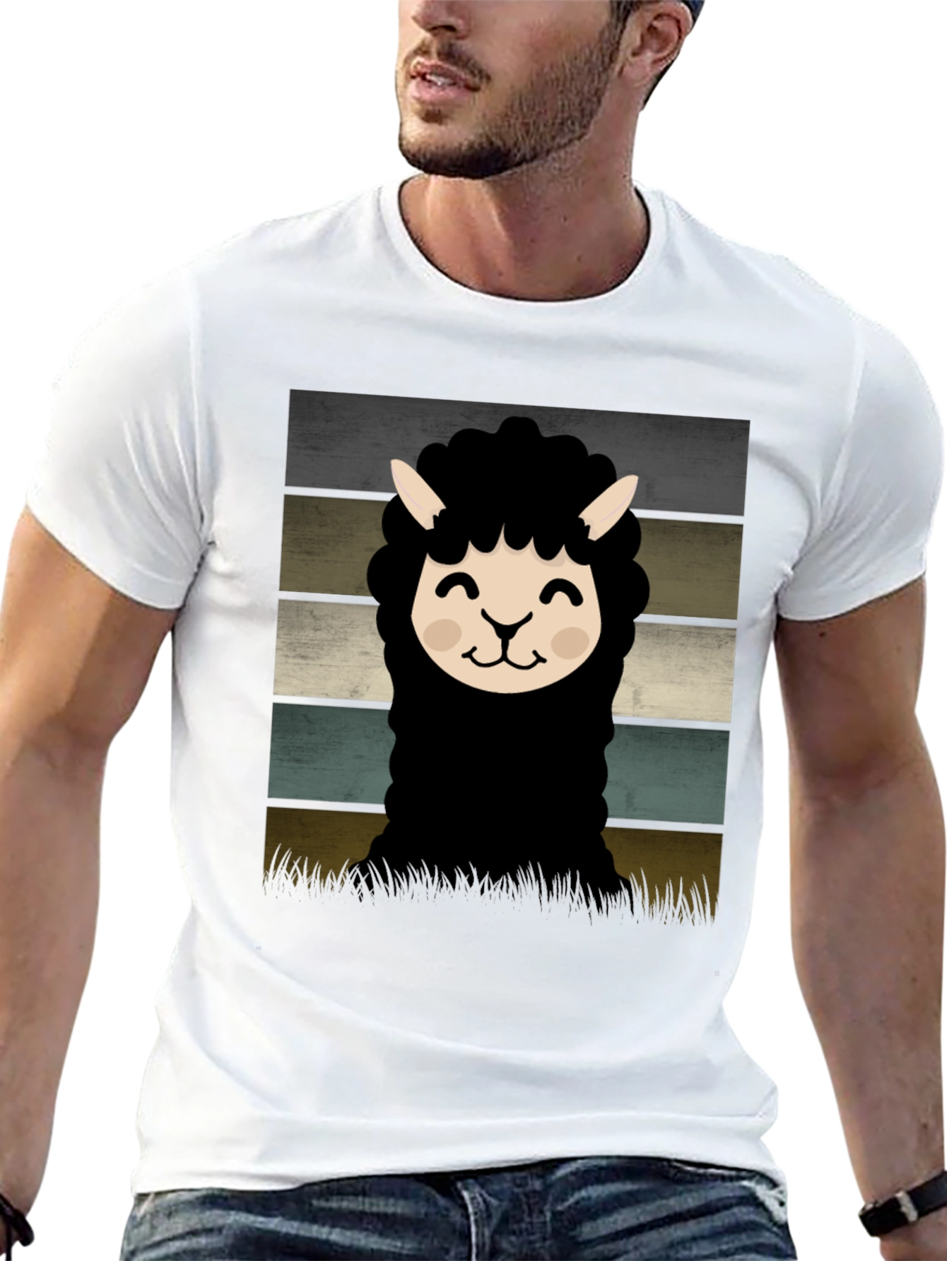 Black Retro Alpaca Graphic Tee - Black Cotton Blend view 13