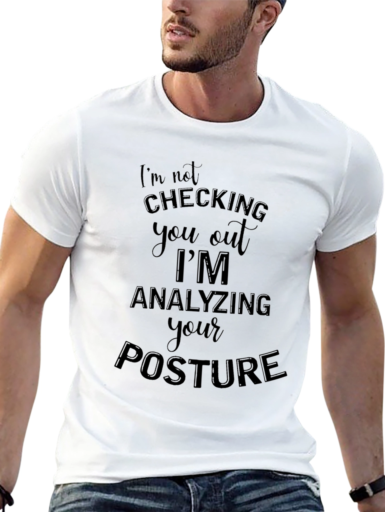 Black Analyzing Posture T-Shirt - Funny Graphic Tee view 13
