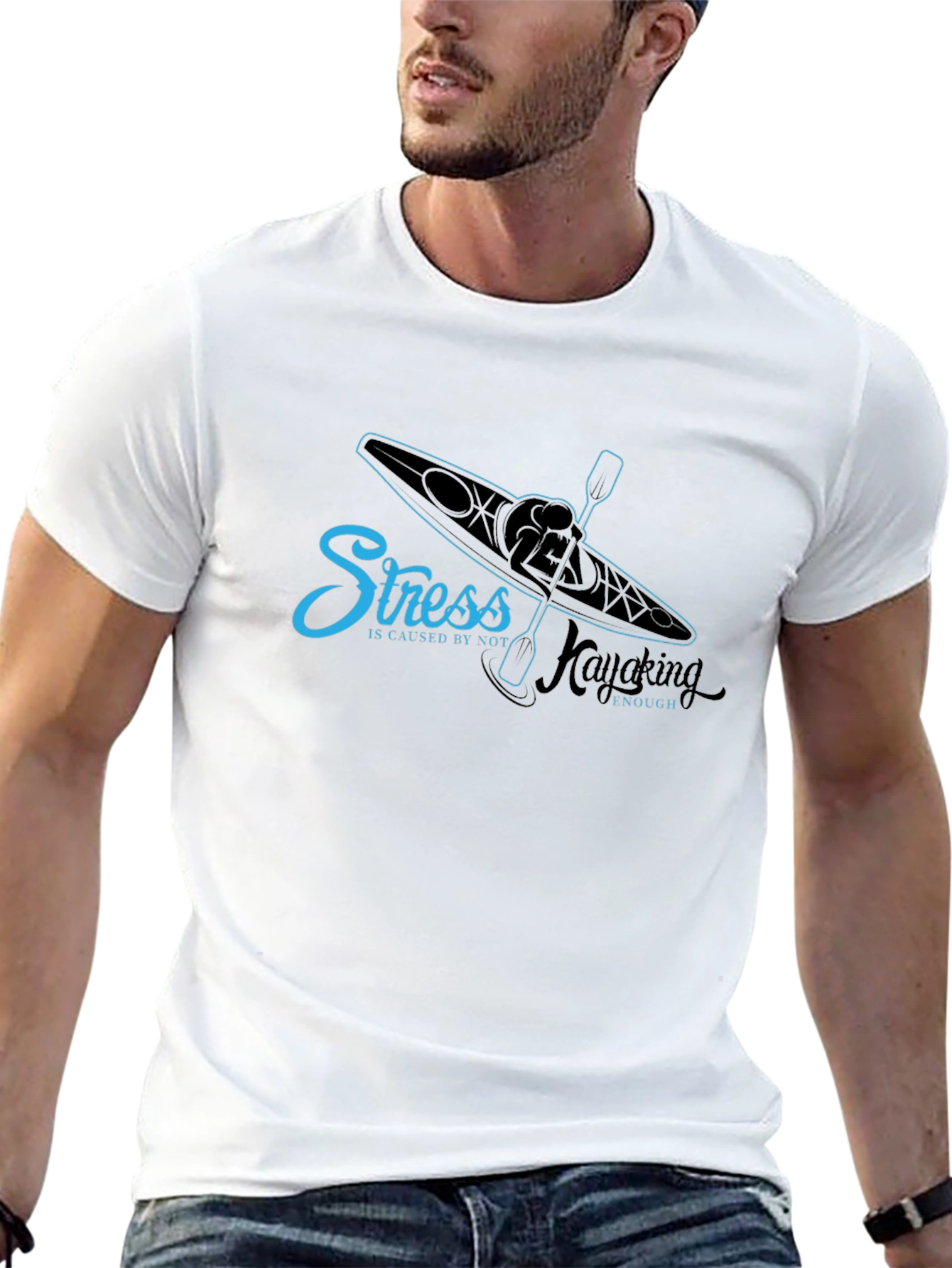 Black Kayaking Stress Relief T-Shirt view 13