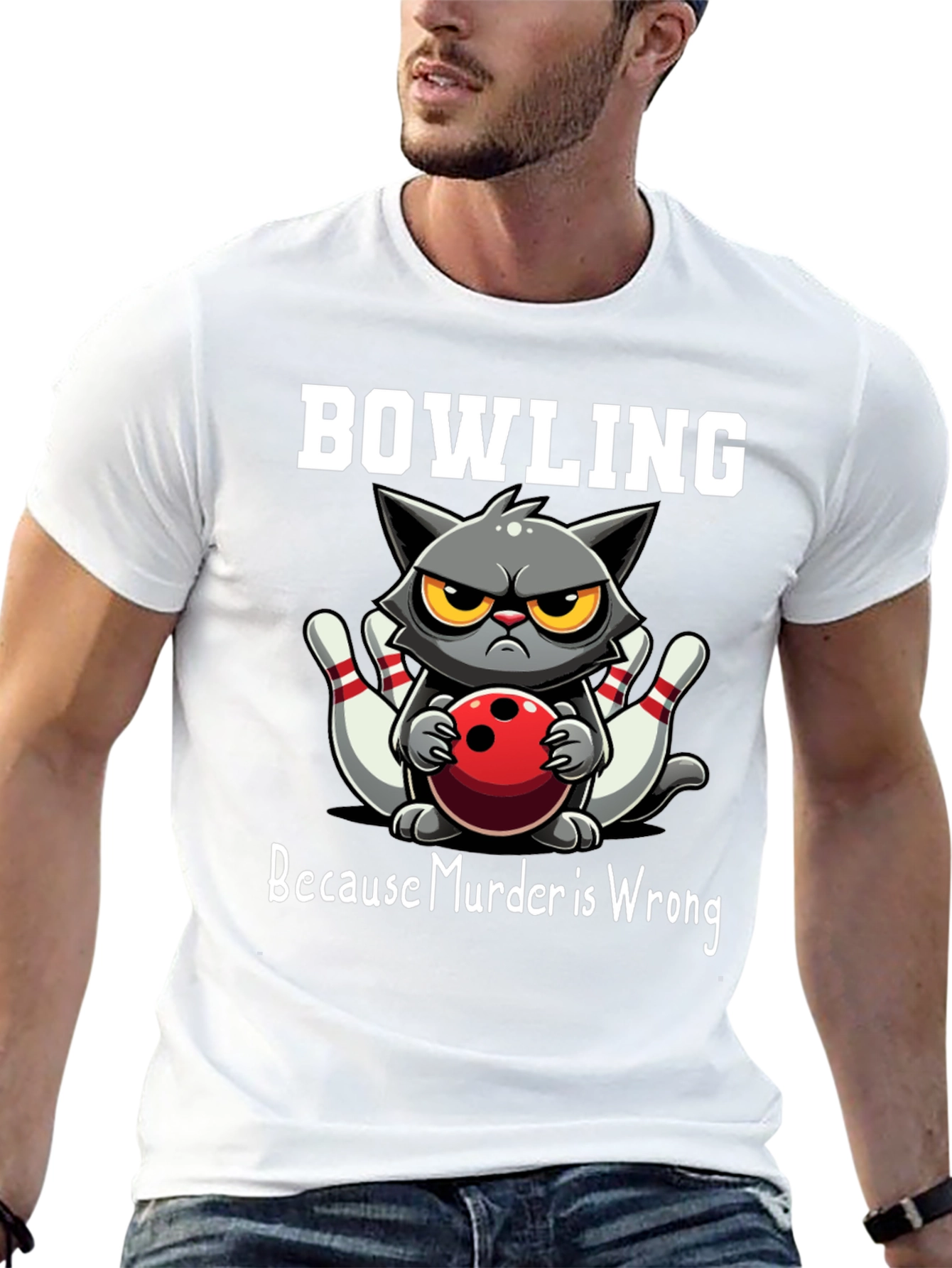 Black Bowling Cat T-Shirt - Because Murder is Wrong view 13