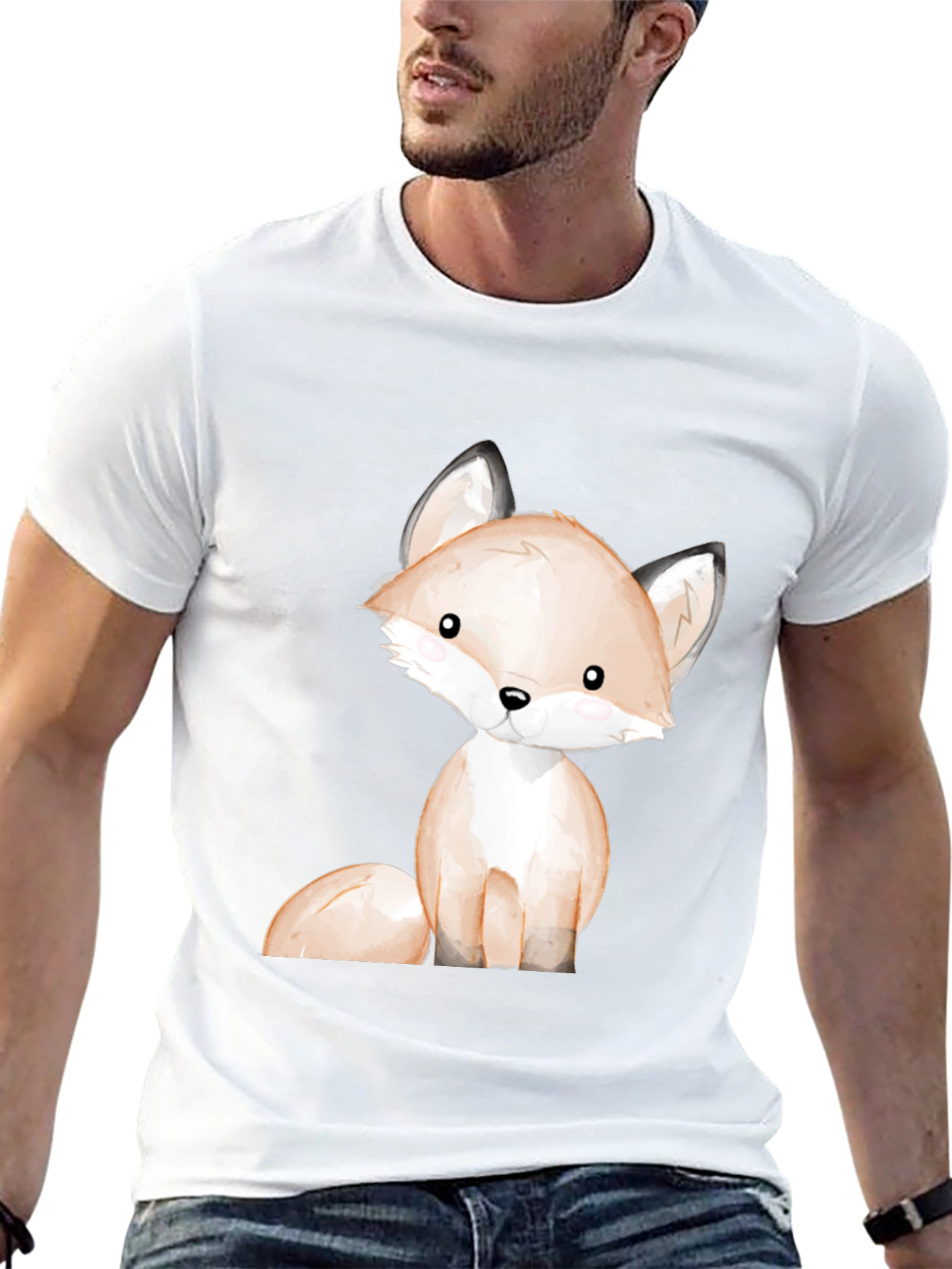 Black Cute Fox Graphic Tee - Unisex Black T-Shirt view 13