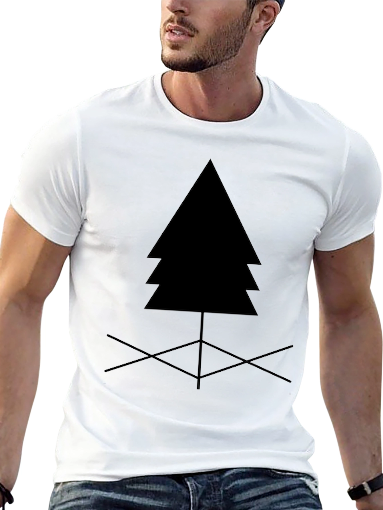 Black Minimalist Tree Graphic Tee - Black Cotton Blend view 13
