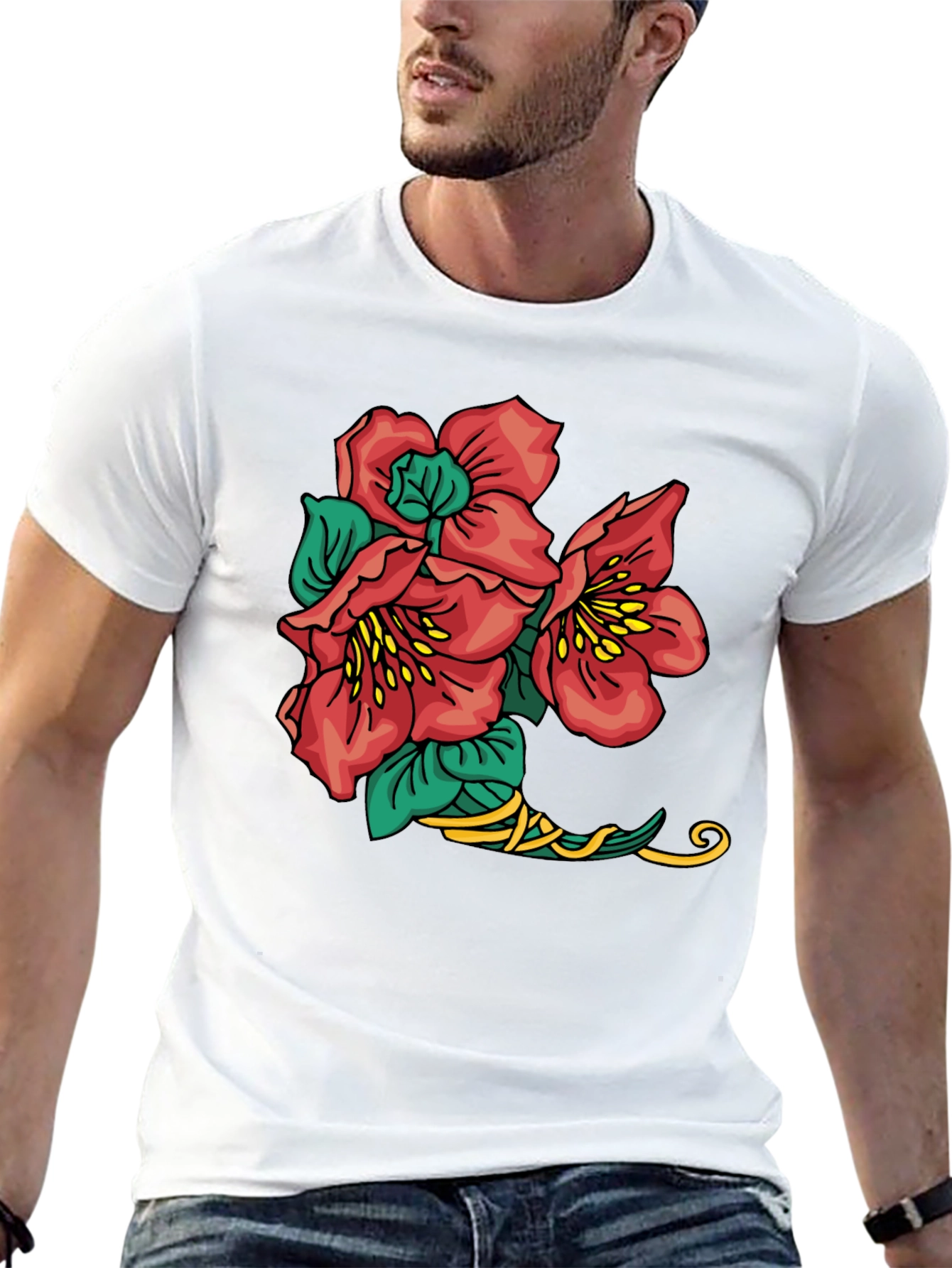 Black Floral Graphic Tee - Black Cotton Casual Shirt view 13