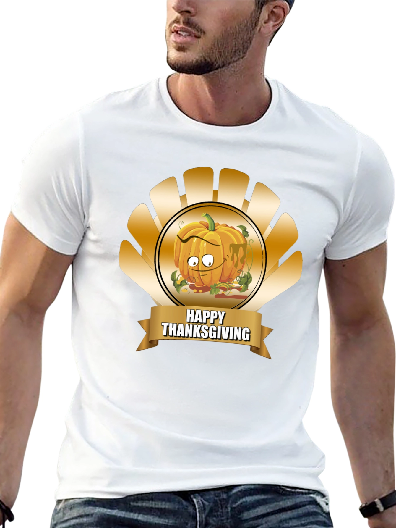 Black Thanksgiving Pumpkin Cartoon T-Shirt view 13