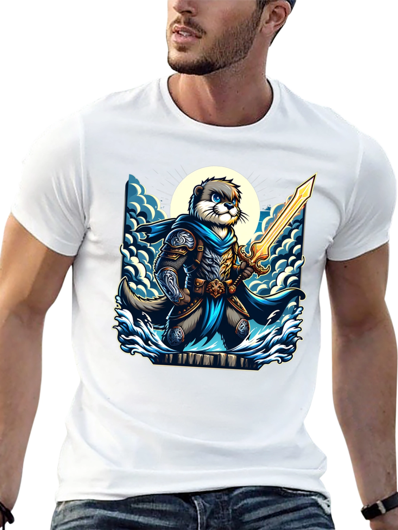 Black Otter Knight T-Shirt - Fantasy Graphic Tee view 13