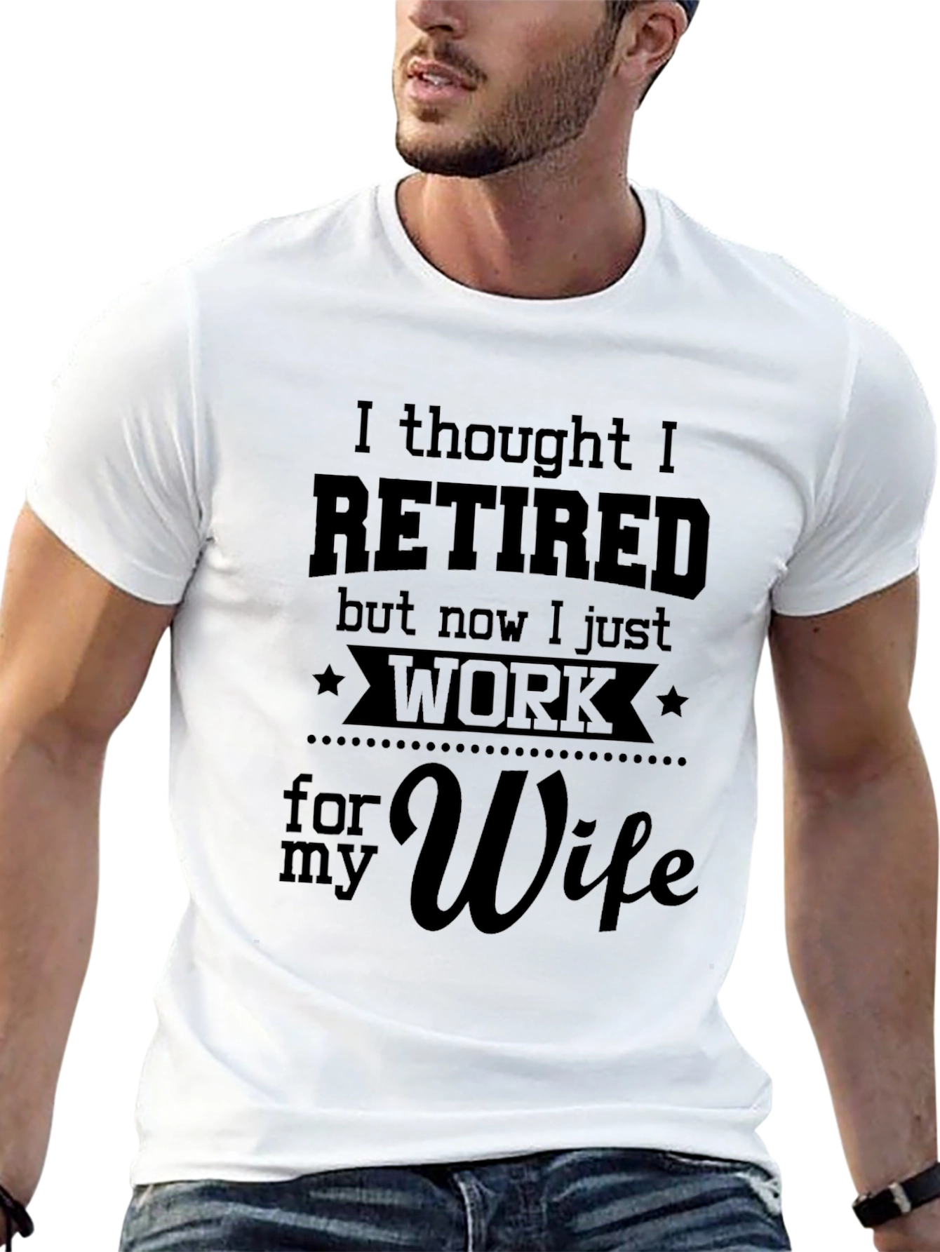 Black Retired Funny T-Shirt - I Work for My Wife view 13