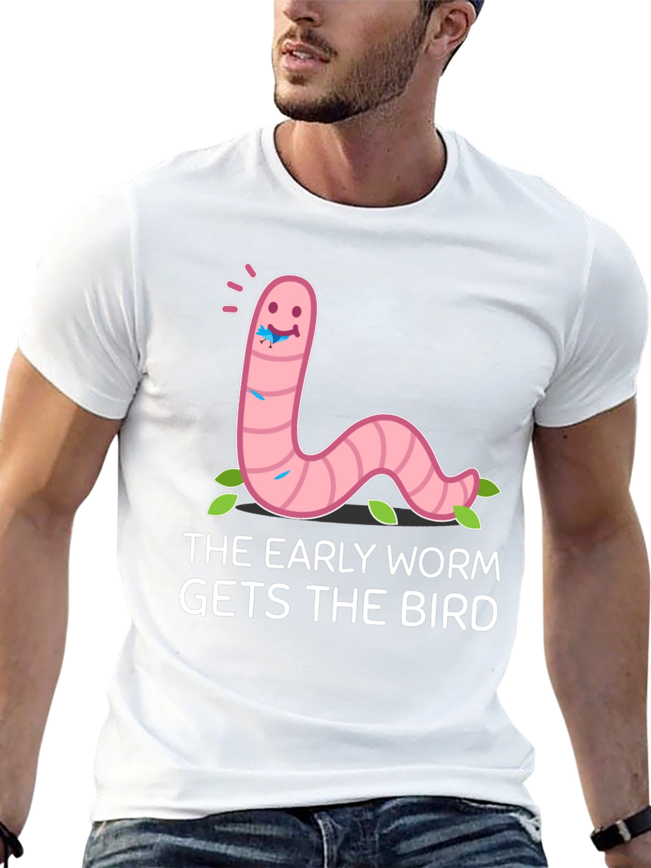 Black Early Worm Gets the Bird Graphic Tee view 13