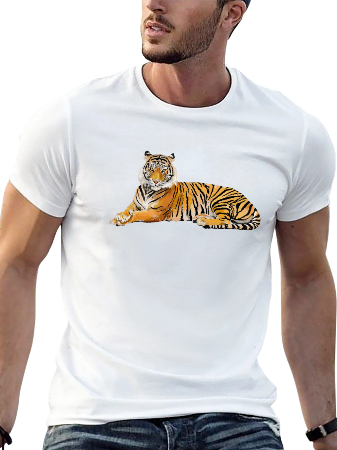 Black Cool Tiger Graphic T-Shirt - Black Cotton Tee view 13