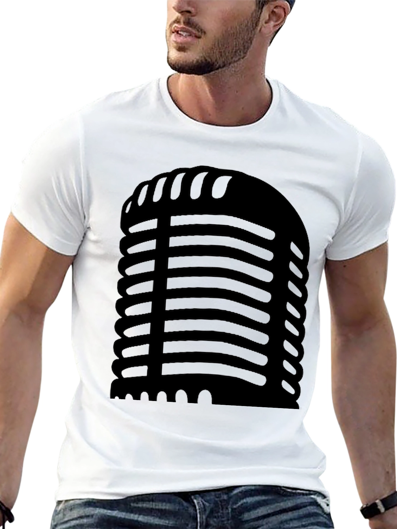 Black Retro Microphone Graphic Black T-Shirt view 13