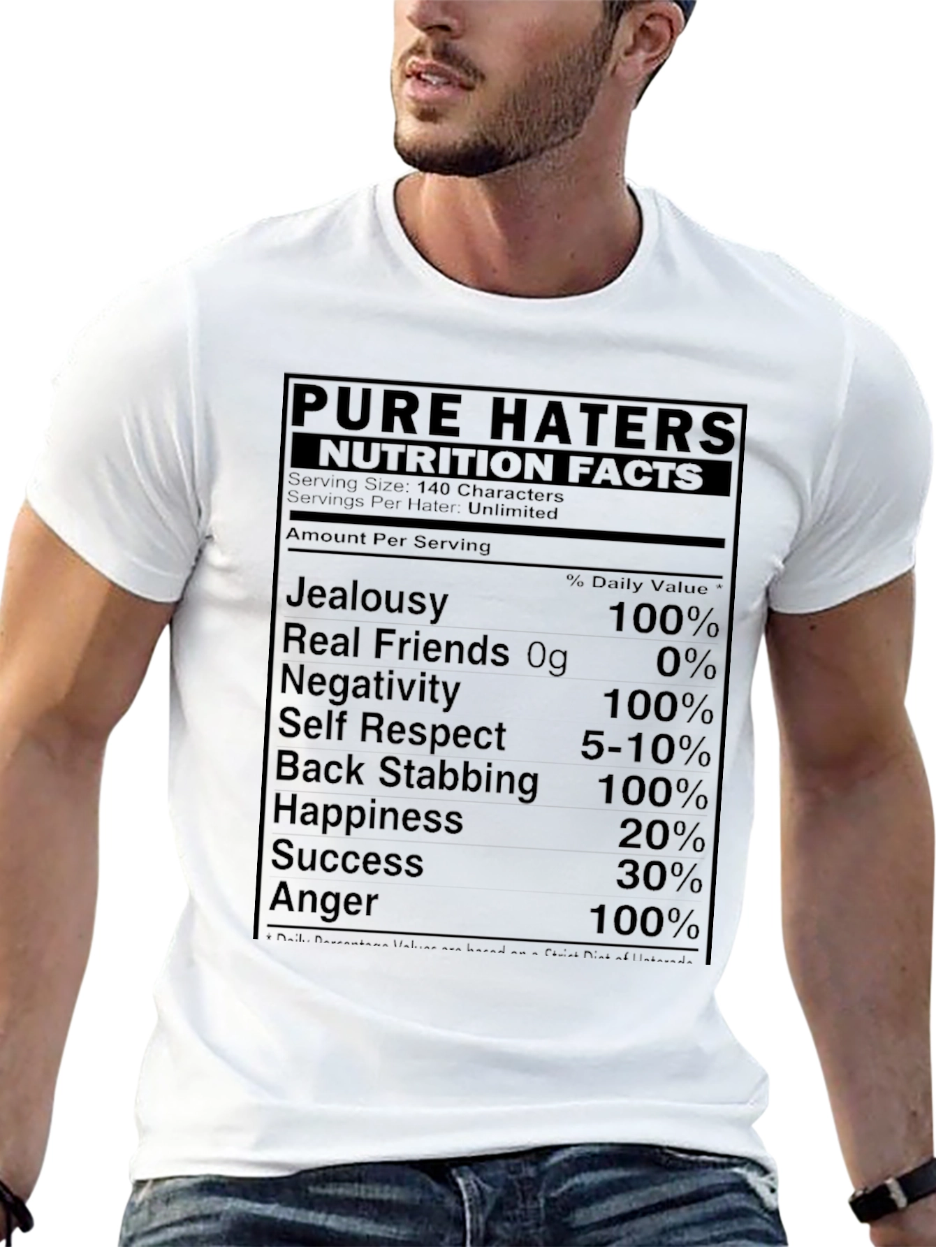 Black Pure Haters Nutrition Facts Funny T-Shirt view 13