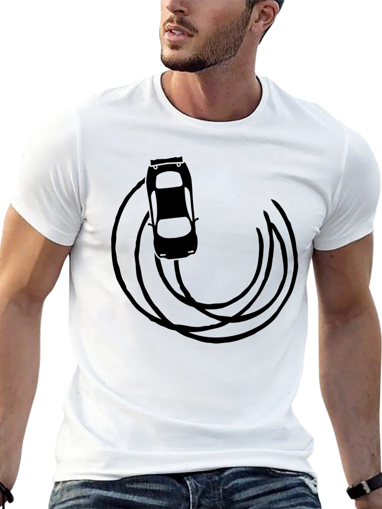 Black Drift Car Graphic Tee - Black Cotton T-Shirt view 13