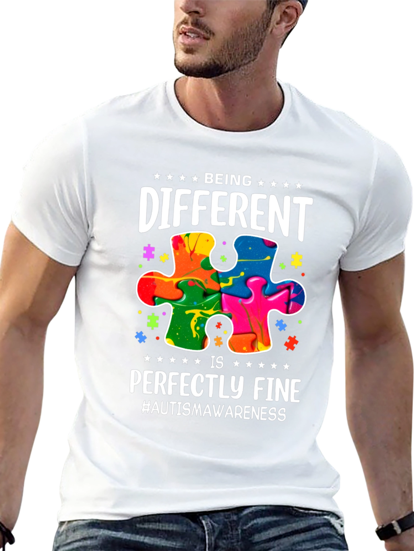 Black Autism Awareness T-Shirt - Being Different Puzzle Tee view 13