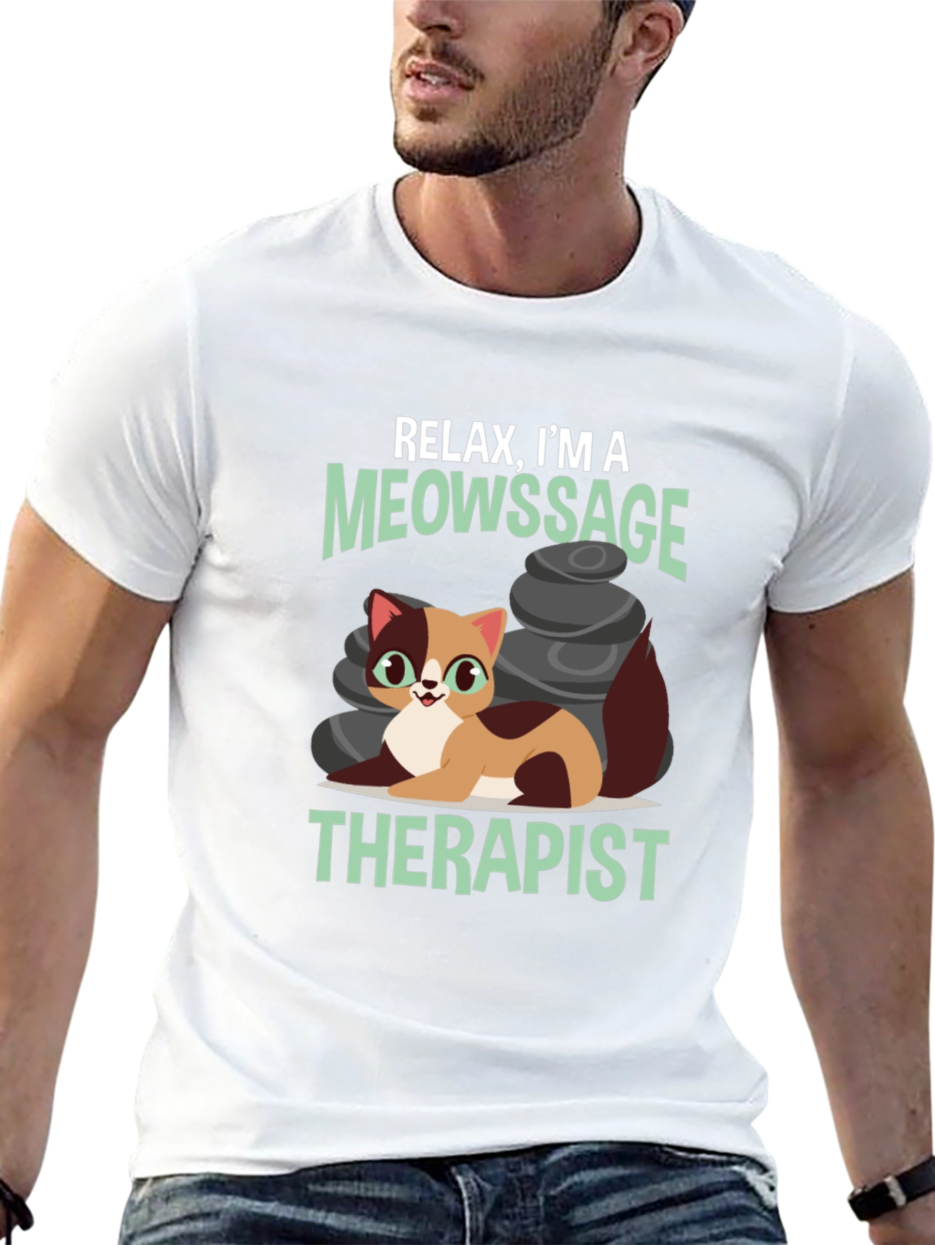 Black Relax, I'm a Meowssage Therapist T-Shirt view 13