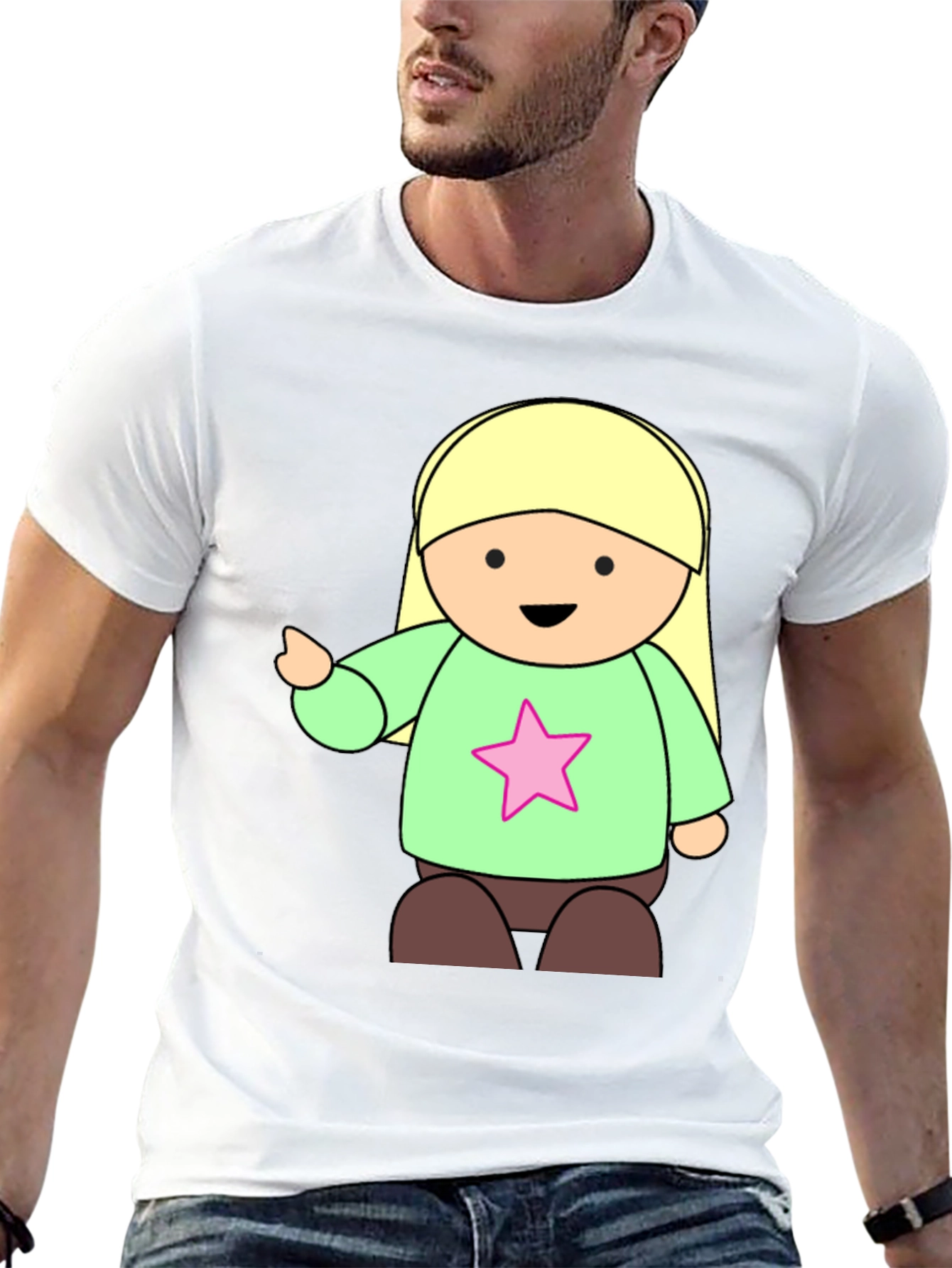 Black Cute Cartoon Girl Star T-Shirt - Black view 13