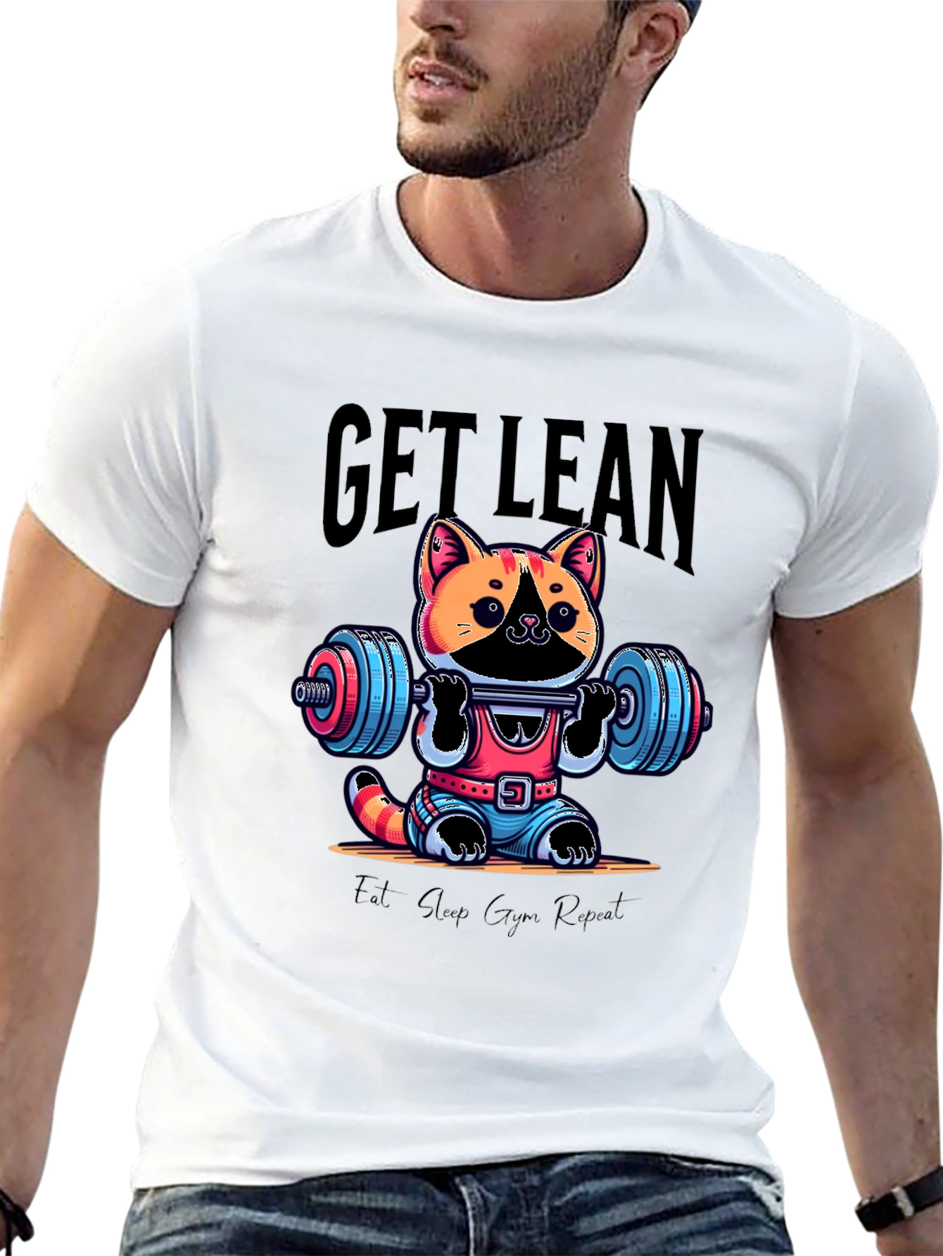 Black Get Lean Cat Gym T-Shirt view 13