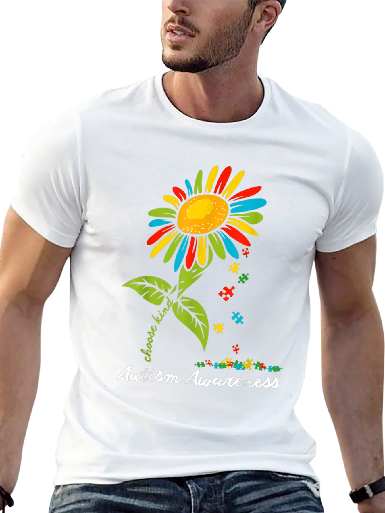 Black Autism Awareness Sunflower T-Shirt - Choose Kind view 13