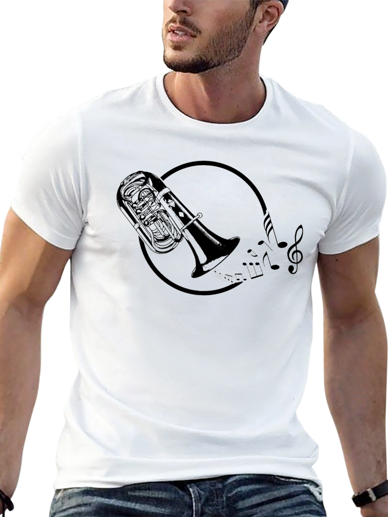 Black Tuba Music Notes Graphic Black T-Shirt view 13