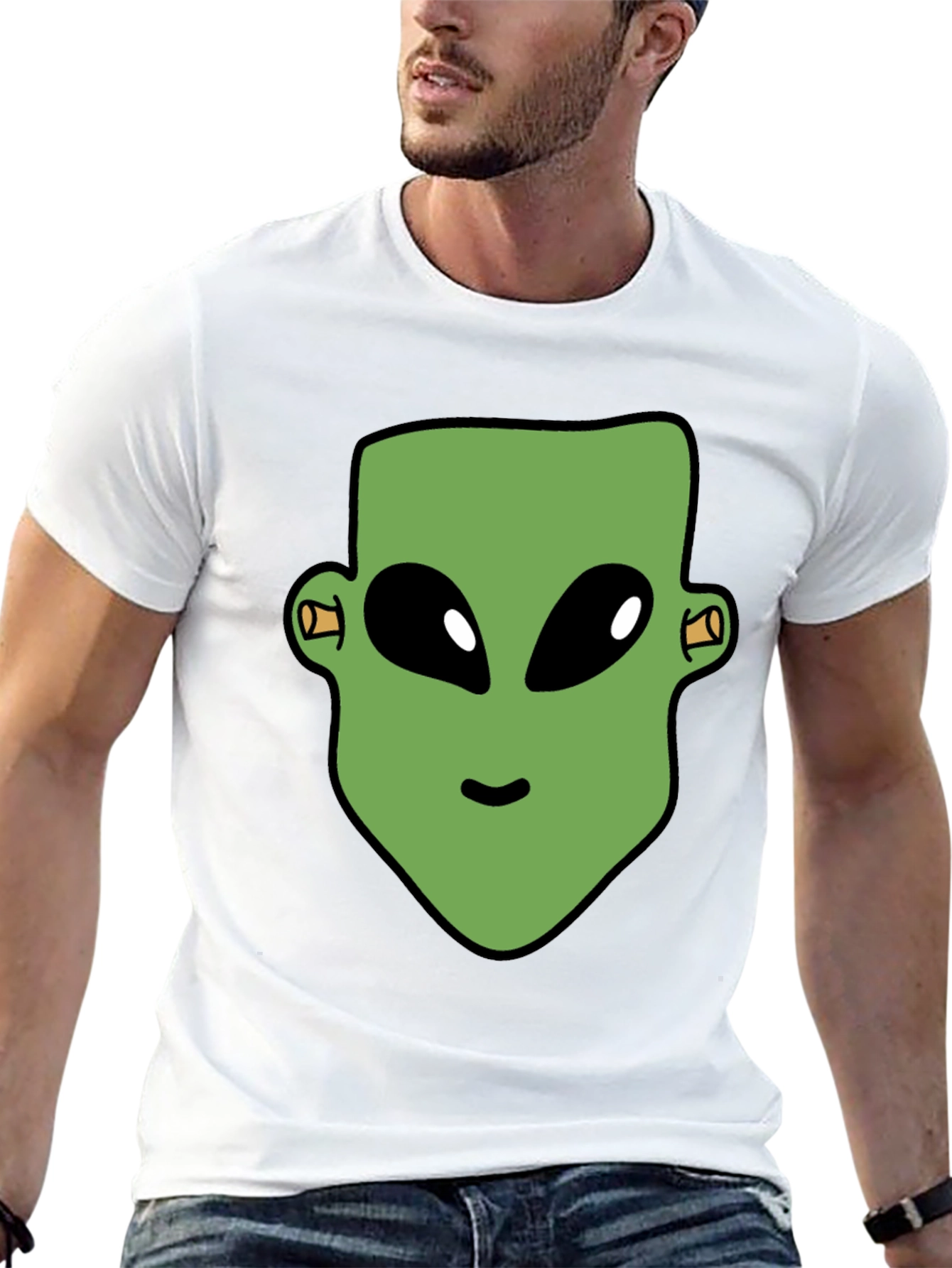 Black Alien Head Graphic Print Black T-Shirt view 13