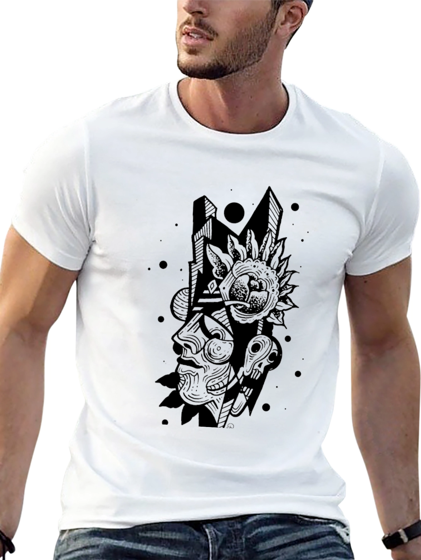 Black Abstract Graphic Print T-Shirt - Modern Art Tee view 13