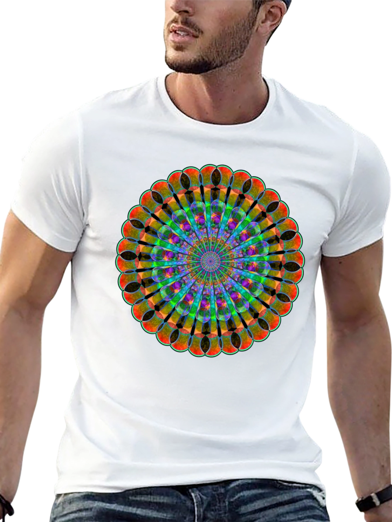 Black Kaleidoscope Mandala Black T-Shirt view 13
