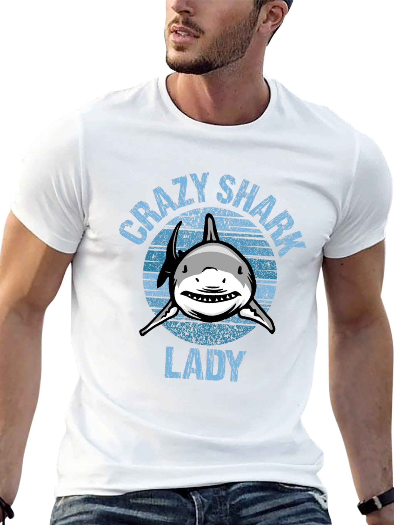 Black Crazy Shark Lady Graphic T-Shirt - Black view 13