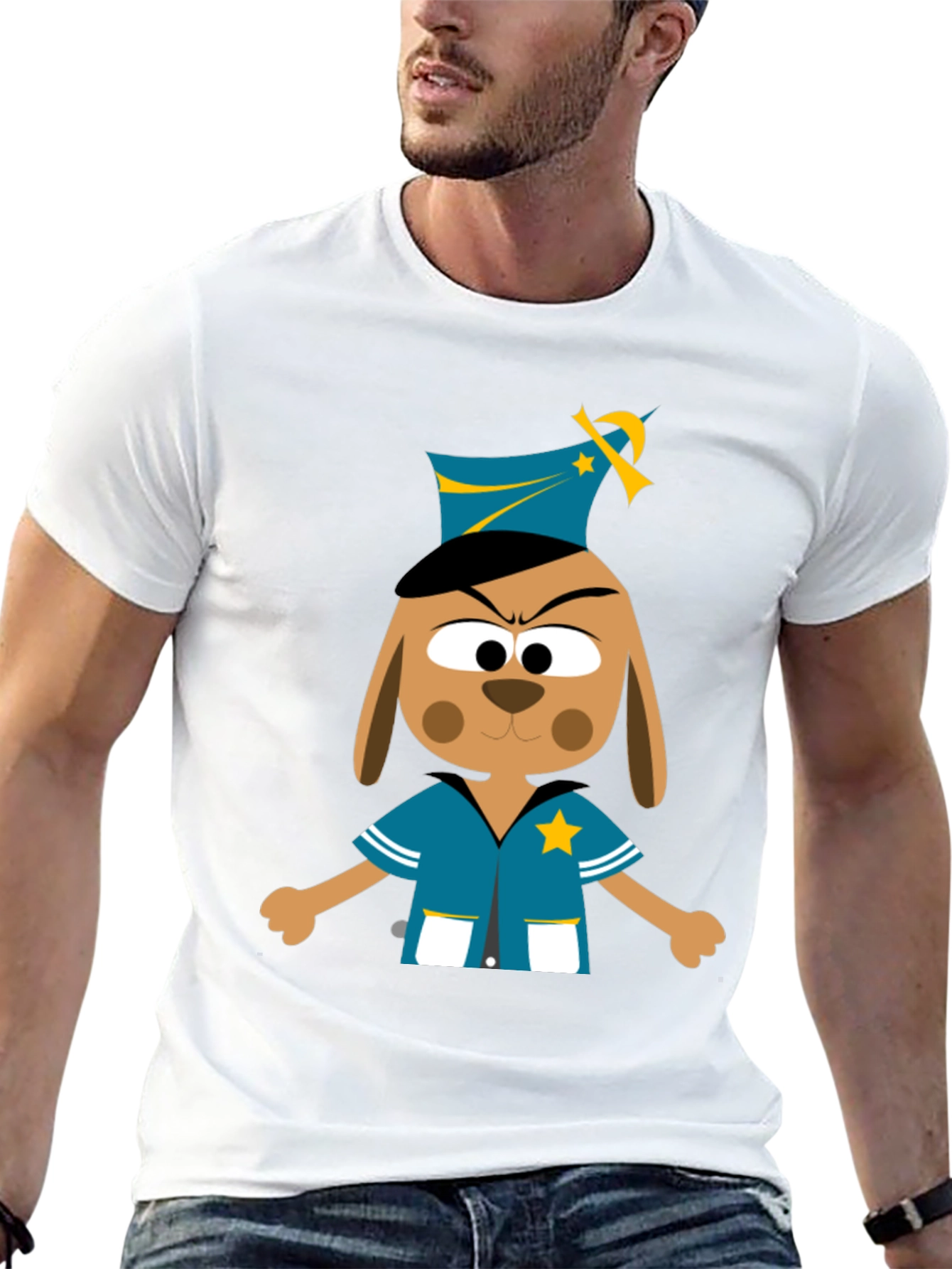 Black Cartoon Dog Cop T-Shirt - Novelty Graphic Tee view 13