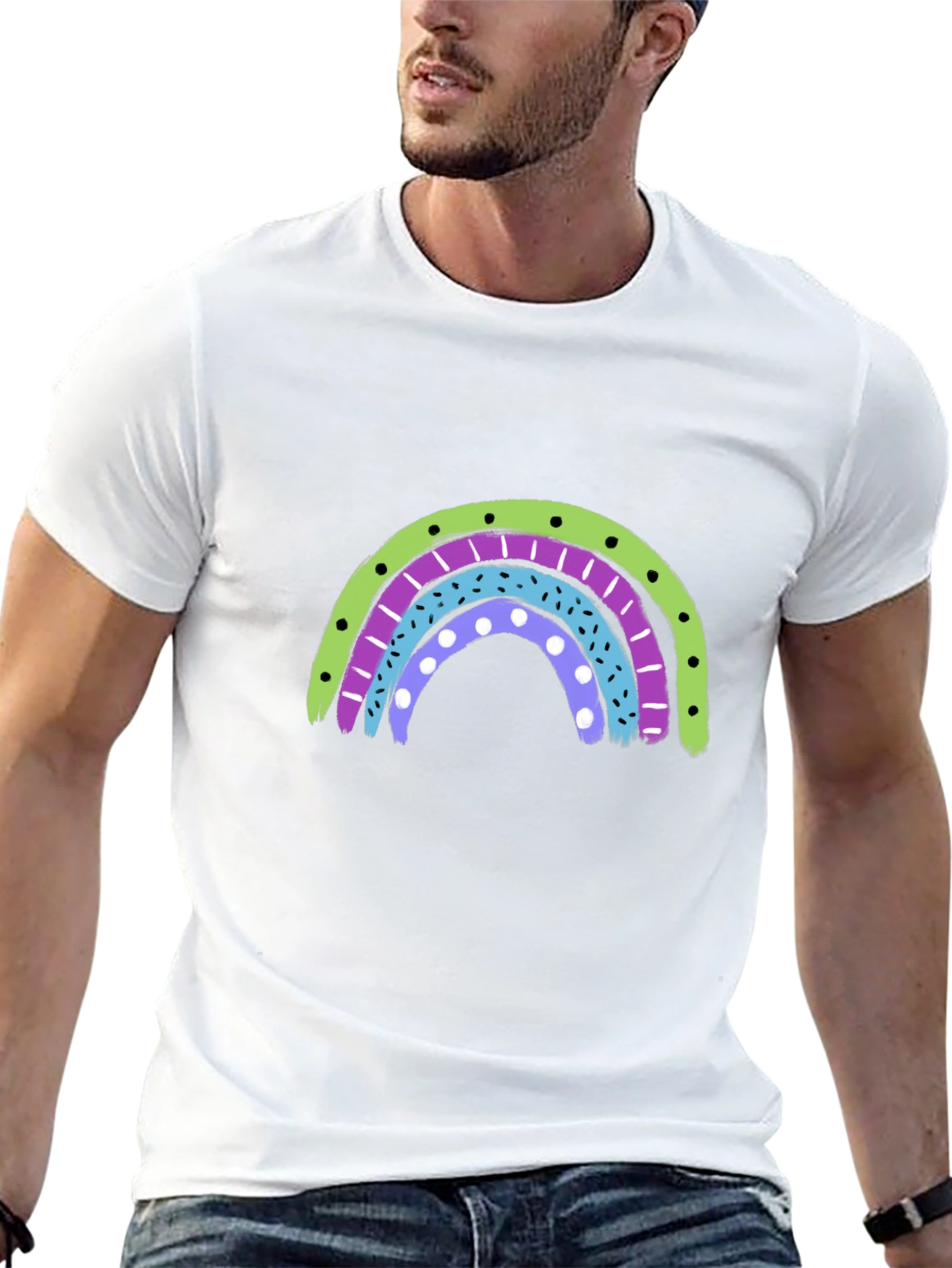 Black Retro Rainbow Graphic Tee - Black Cotton Blend Shirt view 13