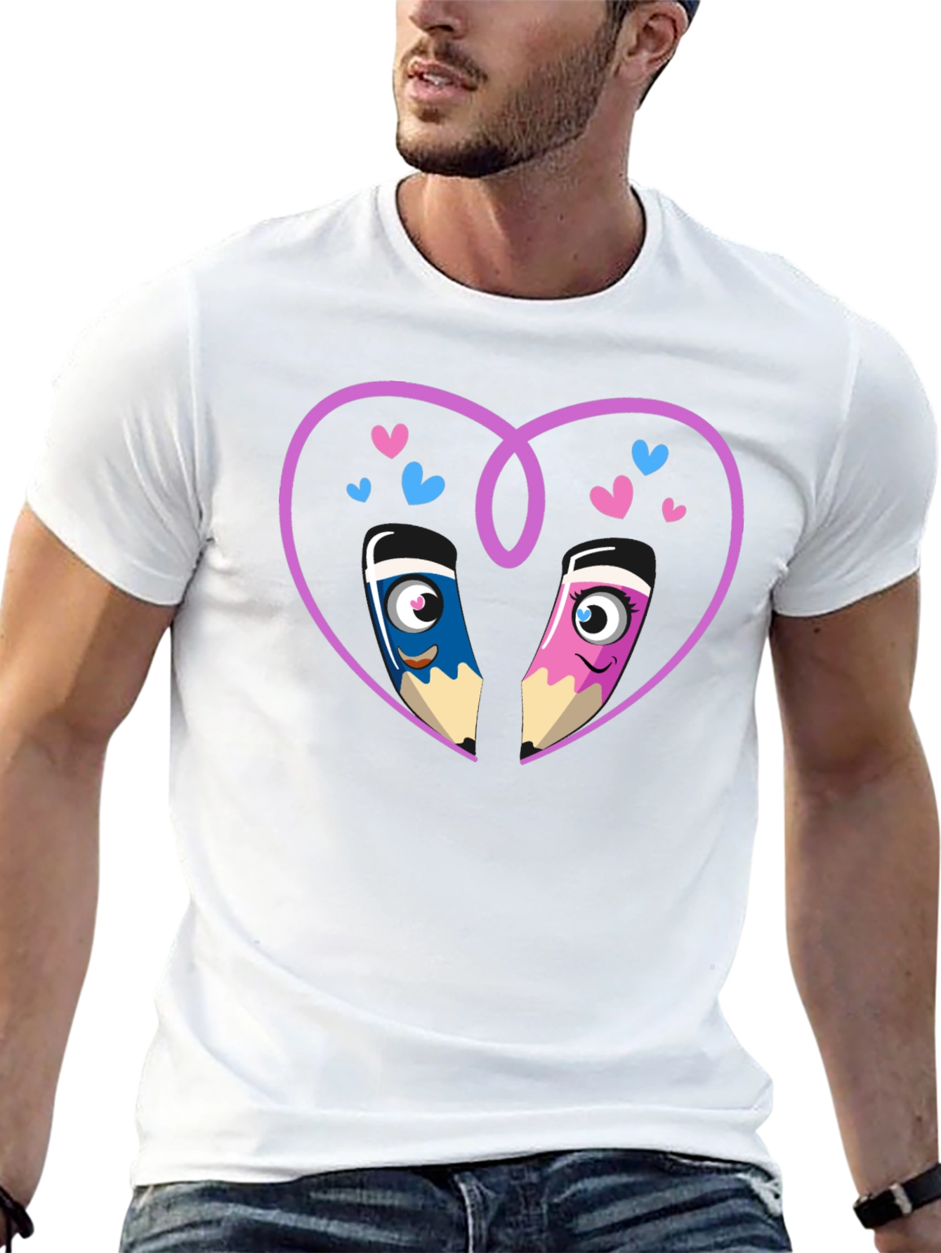 Black Cartoon Pencil Heart Graphic Tee view 13