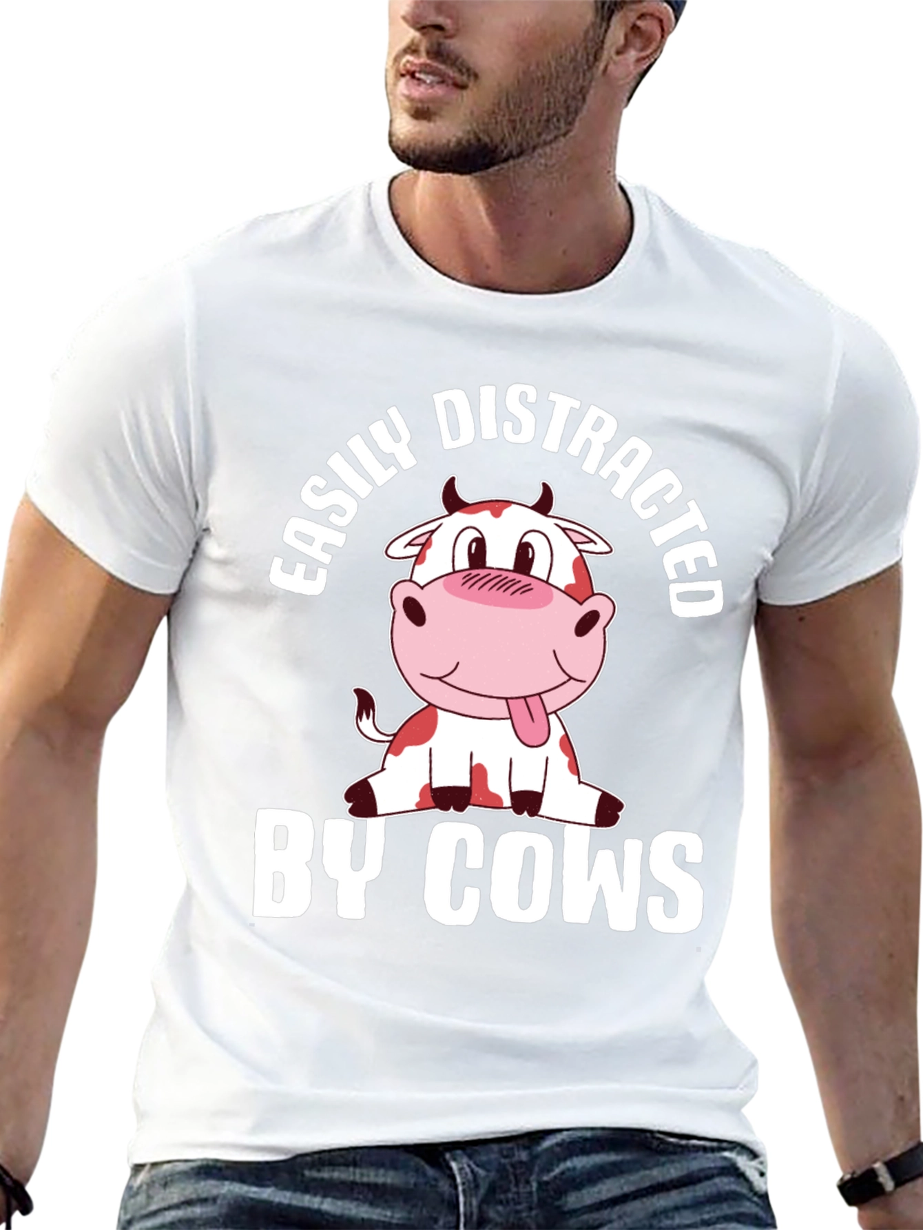 Black Easily Distracted By Cows T-Shirt view 13