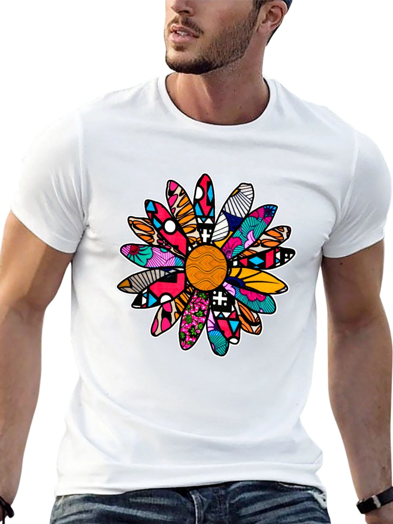 Black Vibrant Daisy Graphic T-Shirt - Bold Floral Design view 13