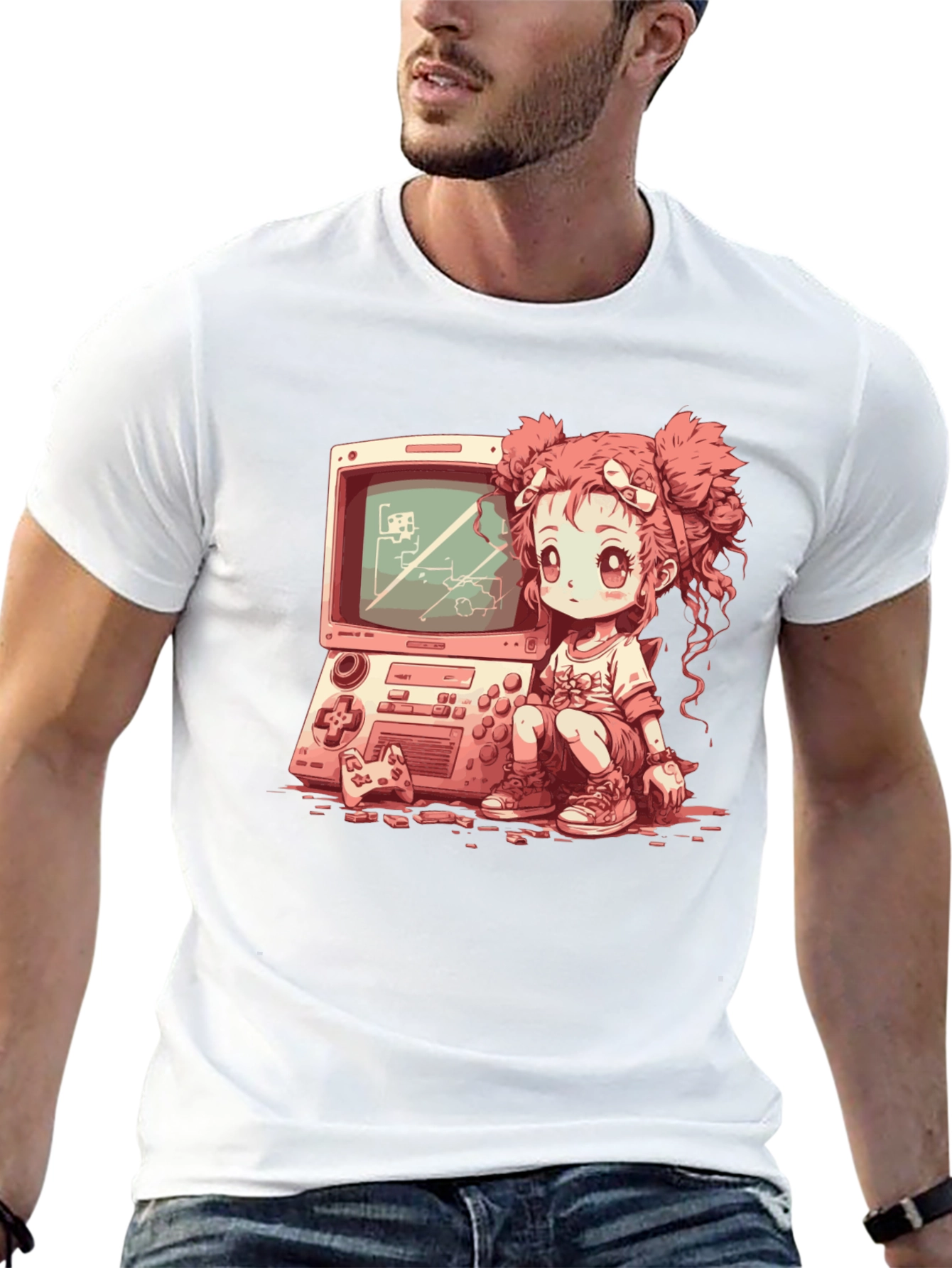 Black Retro Gamer Girl Black T-Shirt view 13