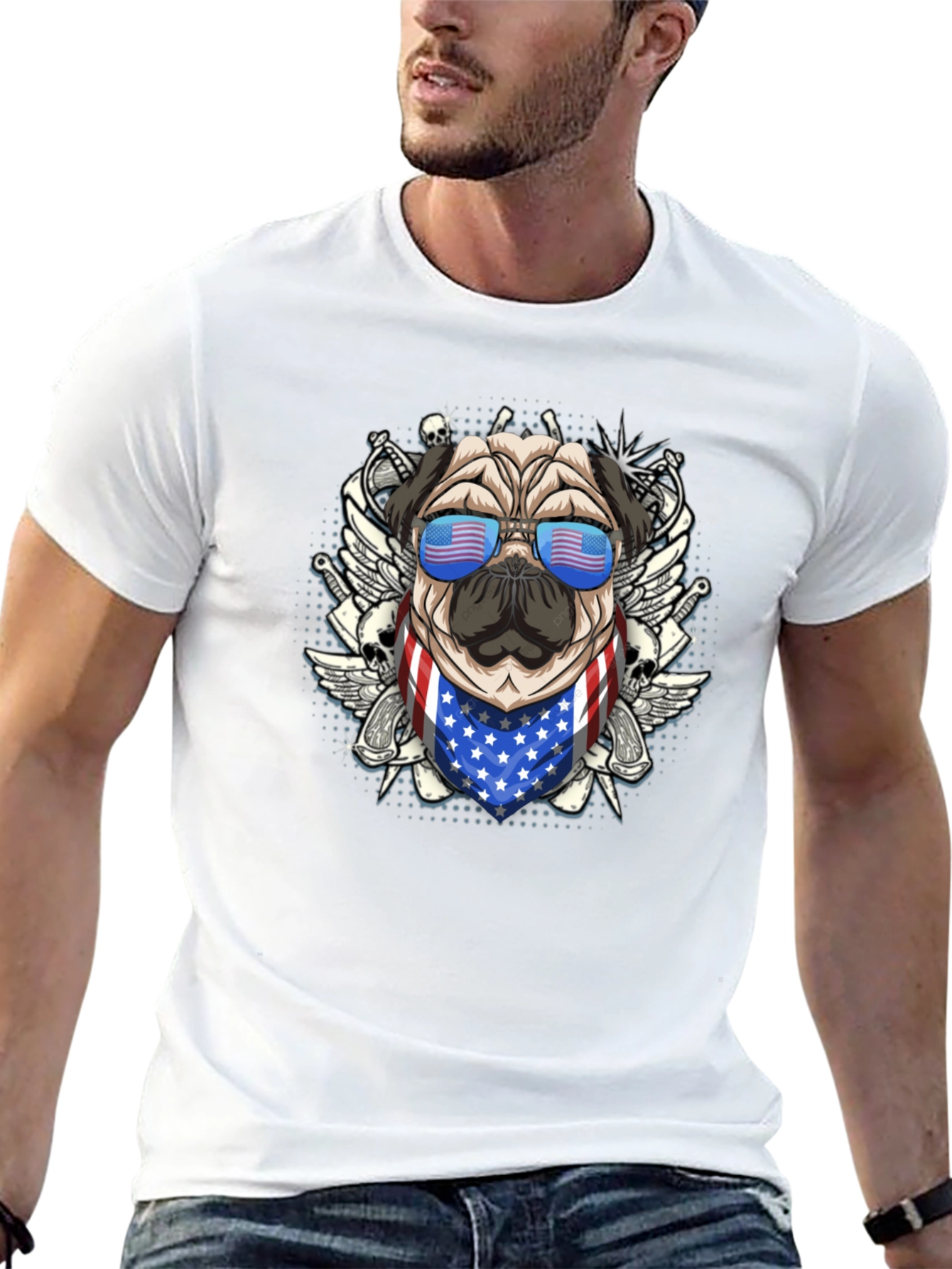 Black Patriotic Pug T-Shirt view 13