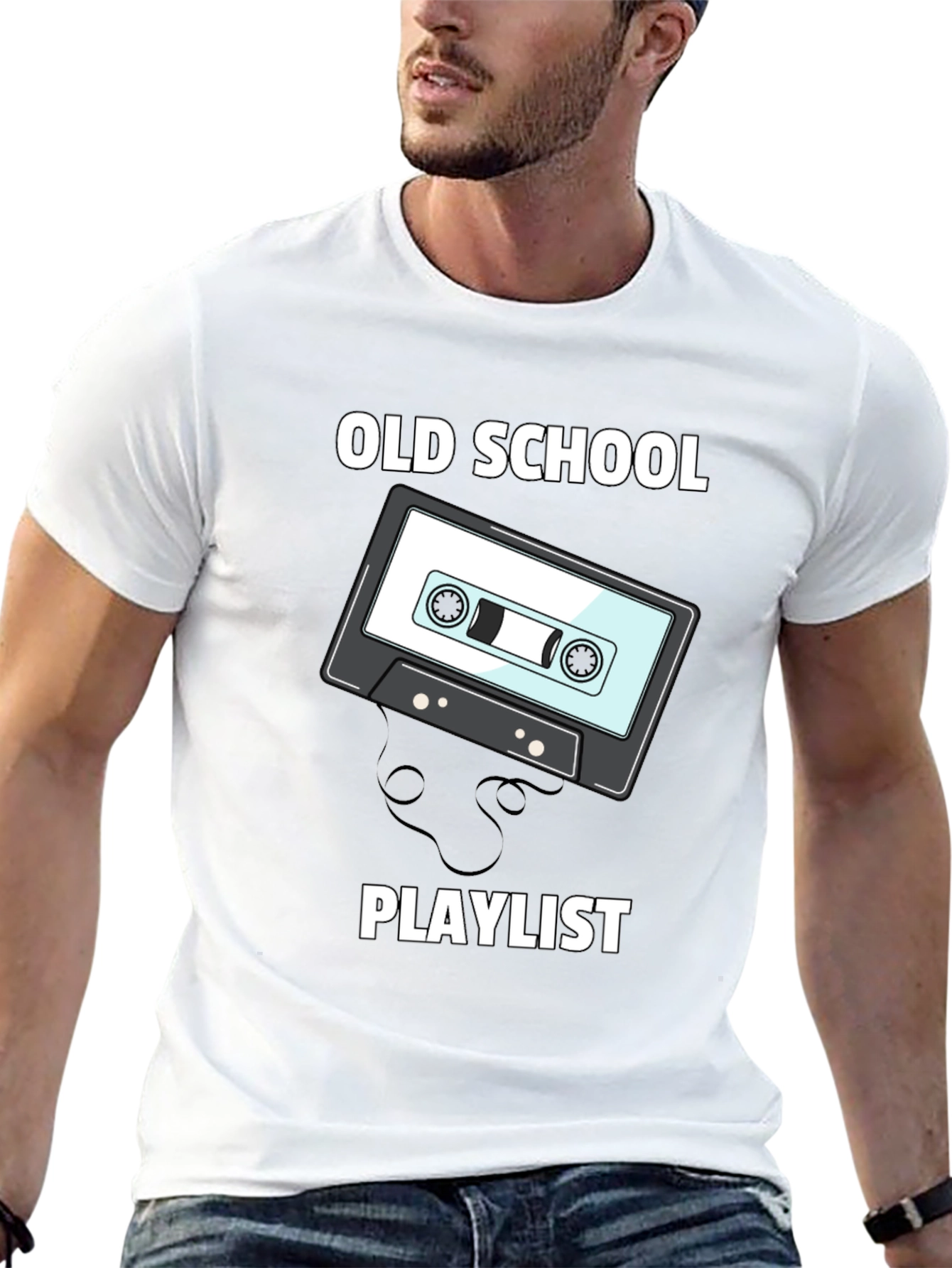 Black Old School Playlist Cassette Tape Graphic Tee view 13