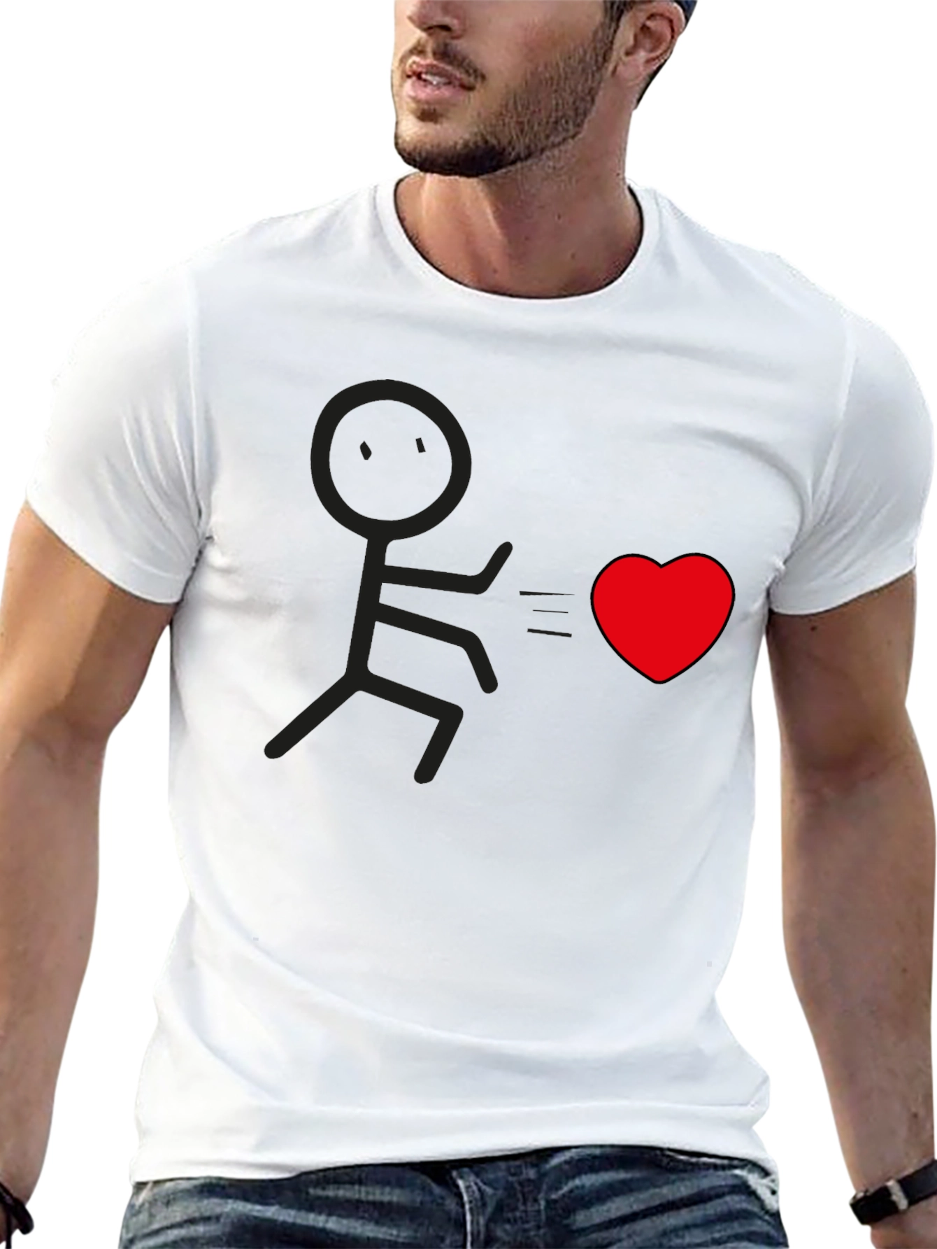 Black Stick Figure Chasing Heart Graphic Tee - Black view 13
