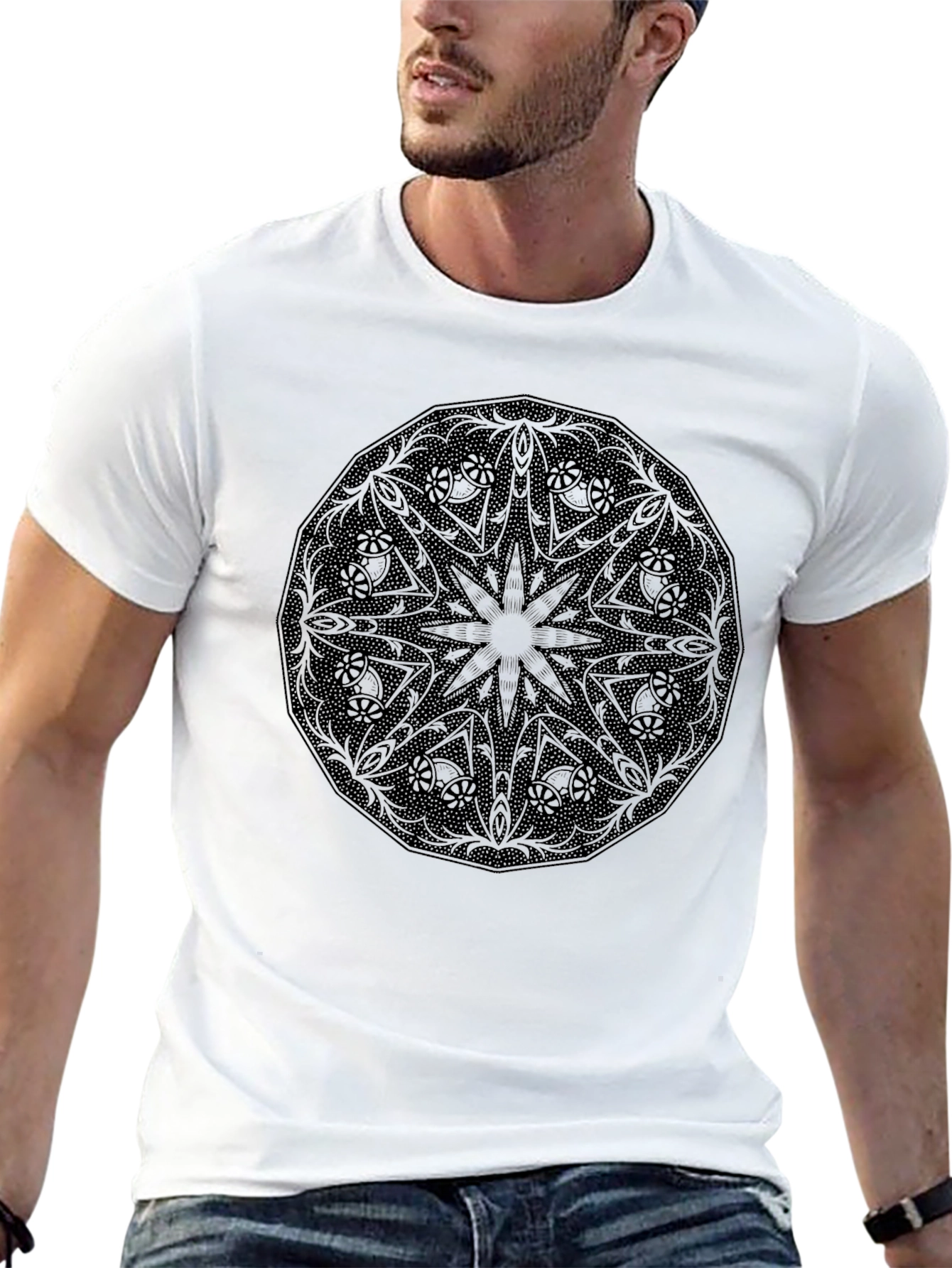 Black Black Mandala Graphic Tee - Modern Casual Shirt view 13