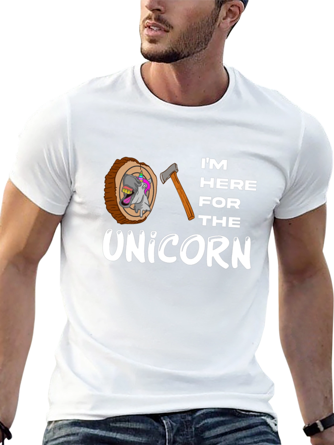 Black I'm Here for the Unicorn Men's T-Shirt view 13