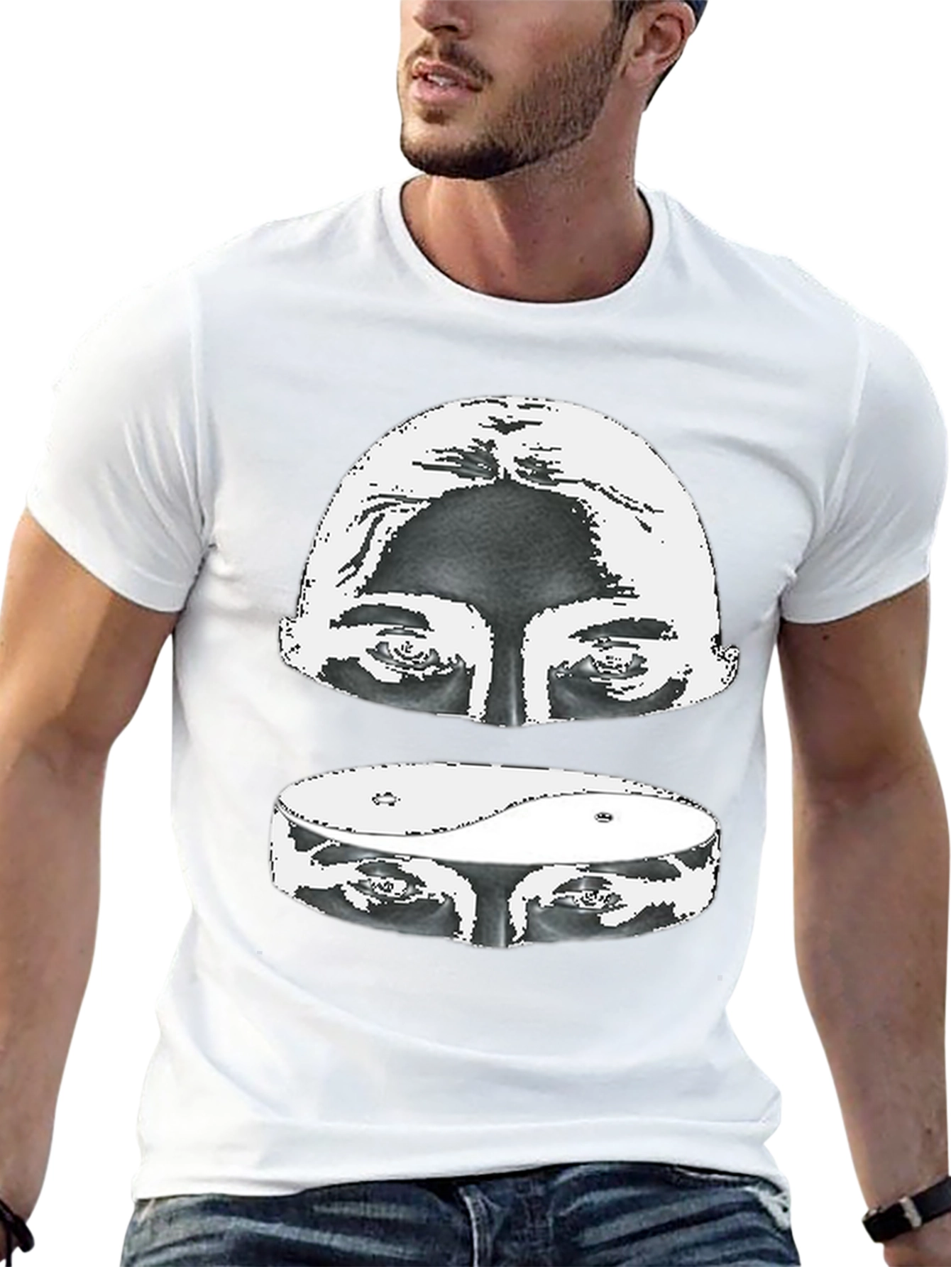 Black Yin Yang Eyes Graphic Print Black T-Shirt view 13